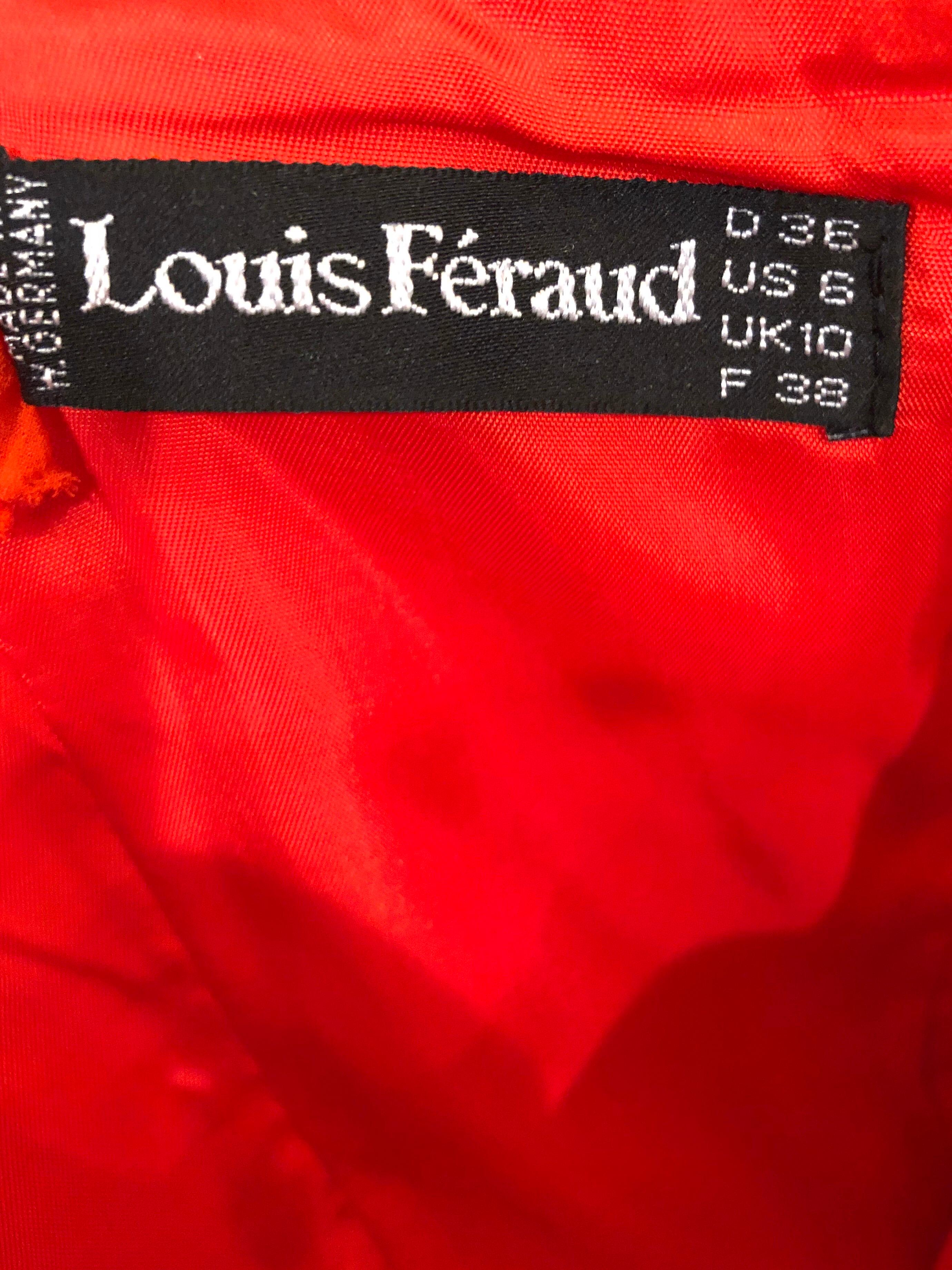Beautiful vintage late 1980s LOUIS FERAUD lipstick red silk chiffon sleeveless dress and large shawl! Features a flattering ruched bodice with thin spaghetti straps at each shoulder. Amazing tiers of chiffon make for a flutter effect, and resemble