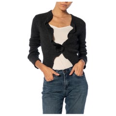 1990S LOUIS VUITTON Dark Gray Cashmere Cardigan With Fuzz Ball Button