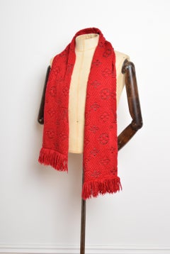 1990's Louis Vuitton Red Jumbo Logo Silk & Wool Scarf - Echarpe