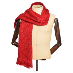 1990's Louis Vuitton Red Jumbo Logo Silk & Wool Scarf - Echarpe