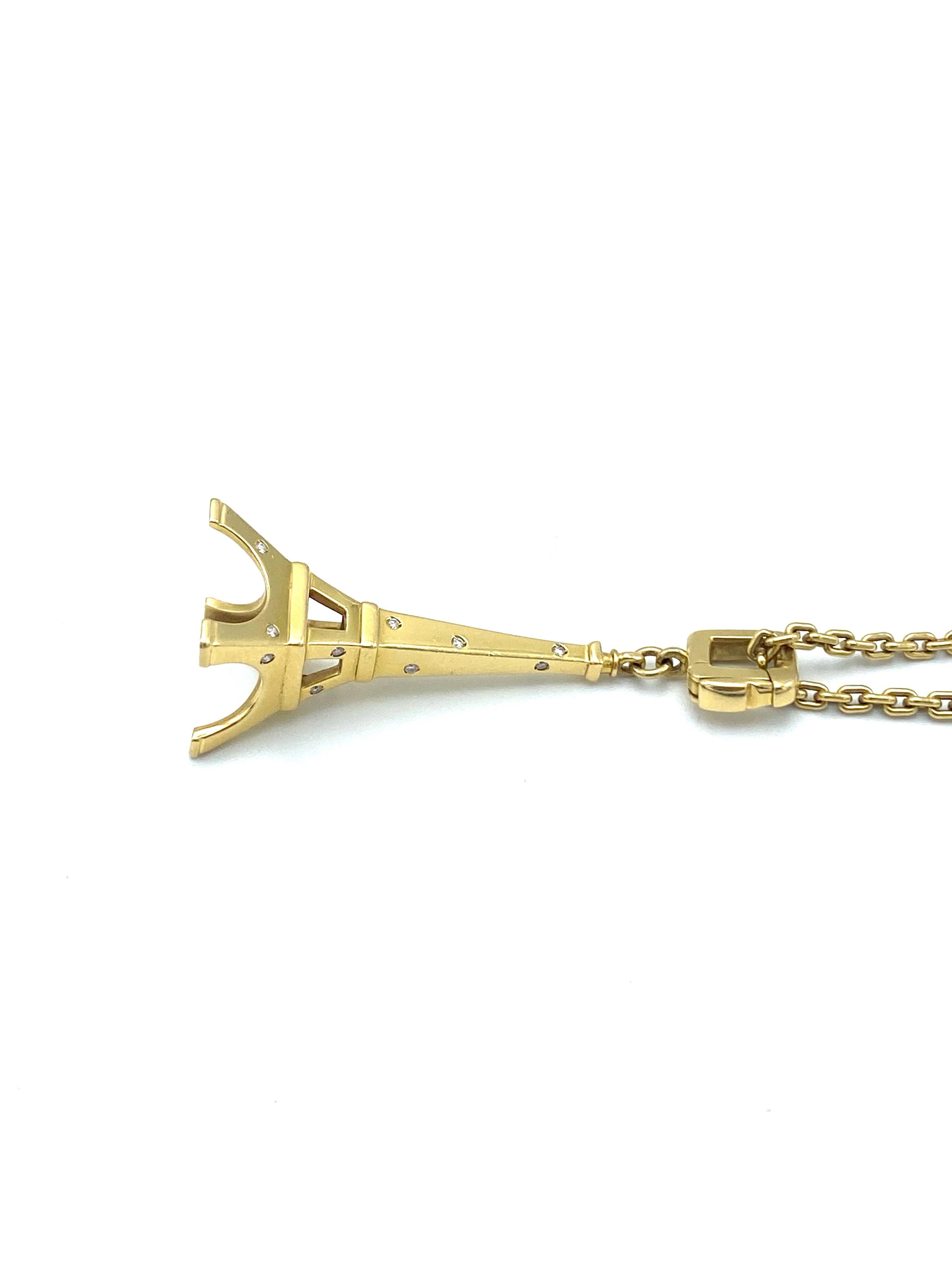 1990's Louis Vuitton Yellow Gold and Diamond Eiffel Tower Chain Necklace 2