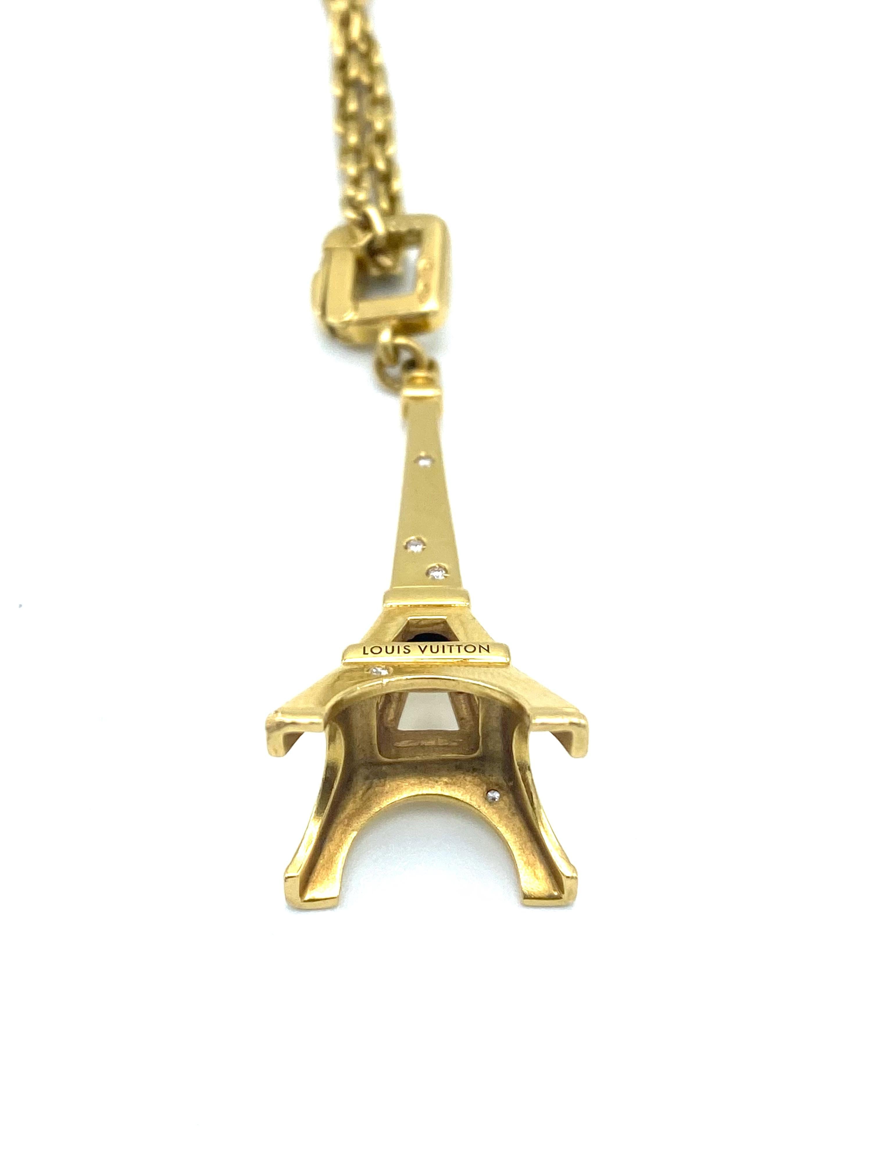 1990's Louis Vuitton Yellow Gold and Diamond Eiffel Tower Chain Necklace 3