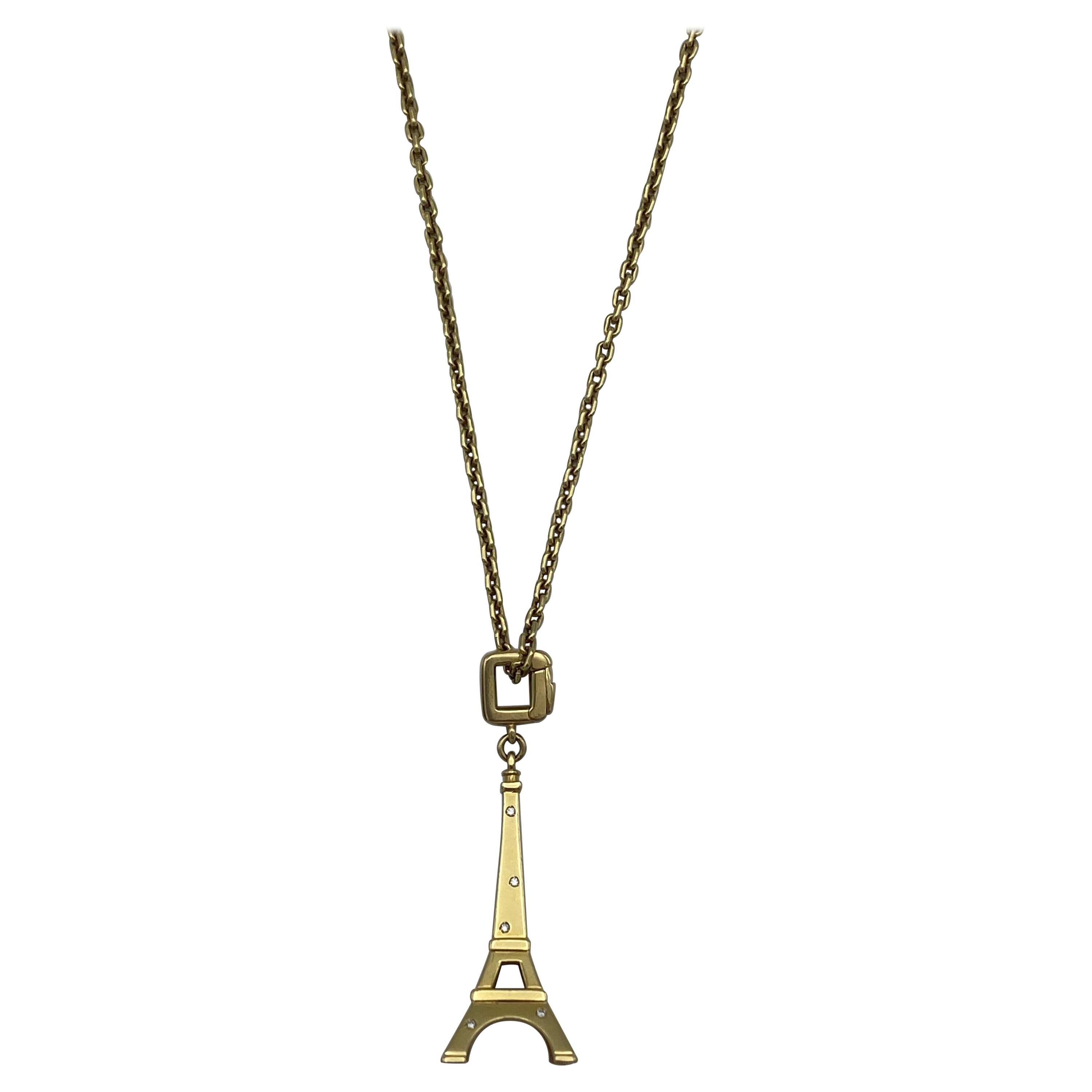 1990's Louis Vuitton Yellow Gold and Diamond Eiffel Tower Chain Necklace