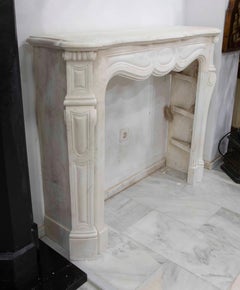 1990s Louis XV Style Antique Carved White Marble Fireplace.