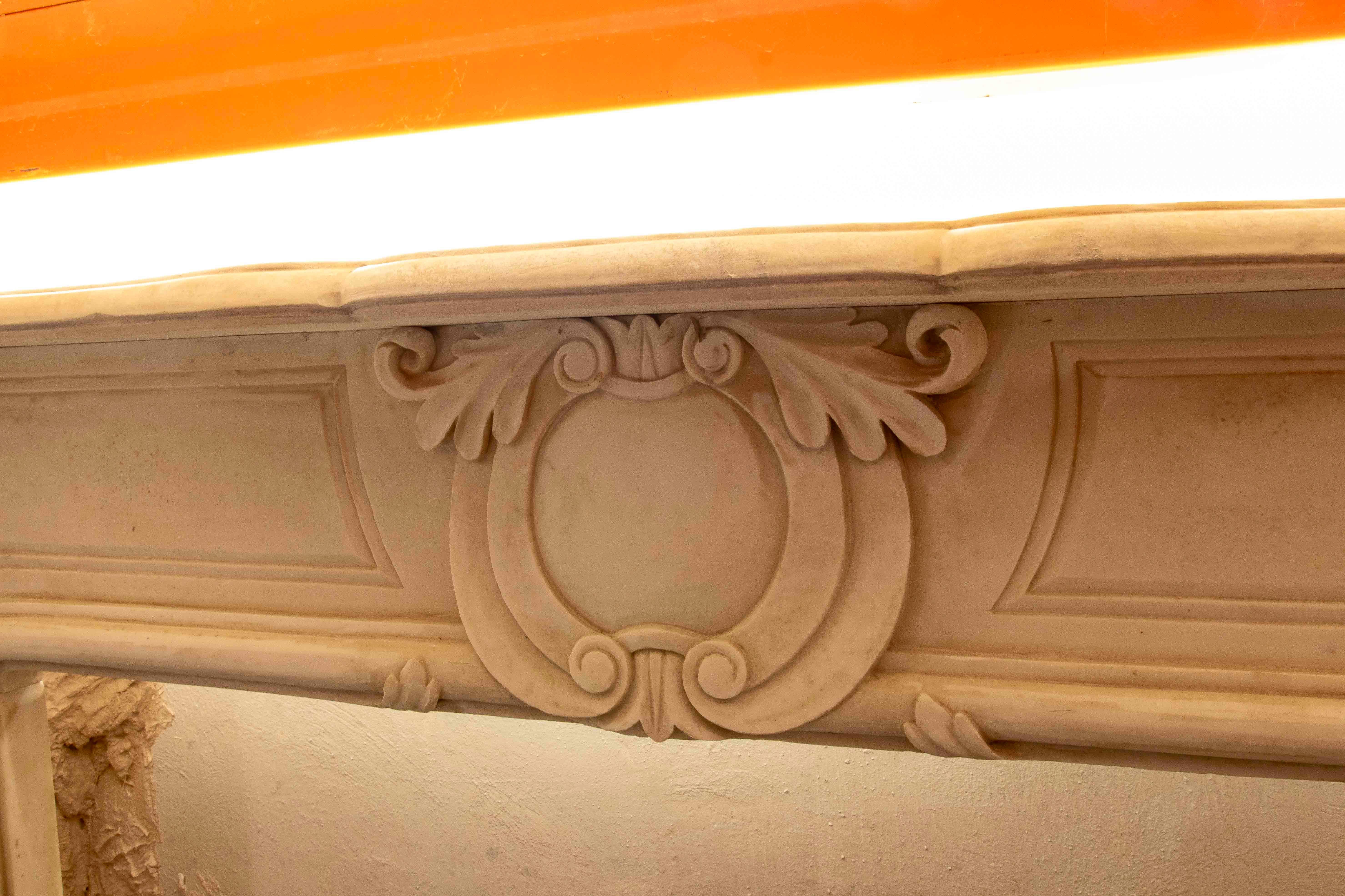 Hand-Carved 1990s Louis XV Style Carved White Marble Fireplace For Sale