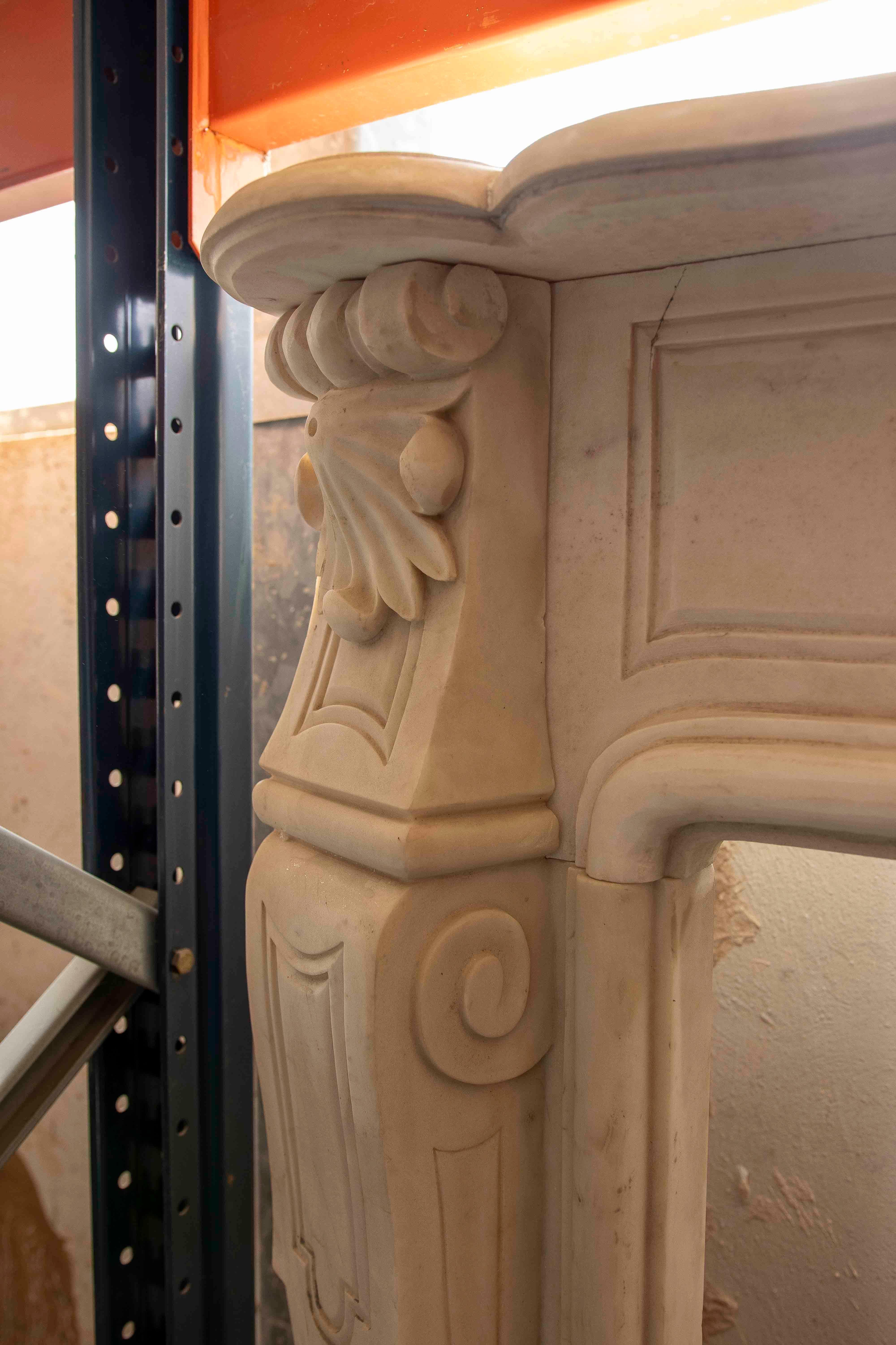 20th Century 1990s Louis XV Style Carved White Marble Fireplace For Sale