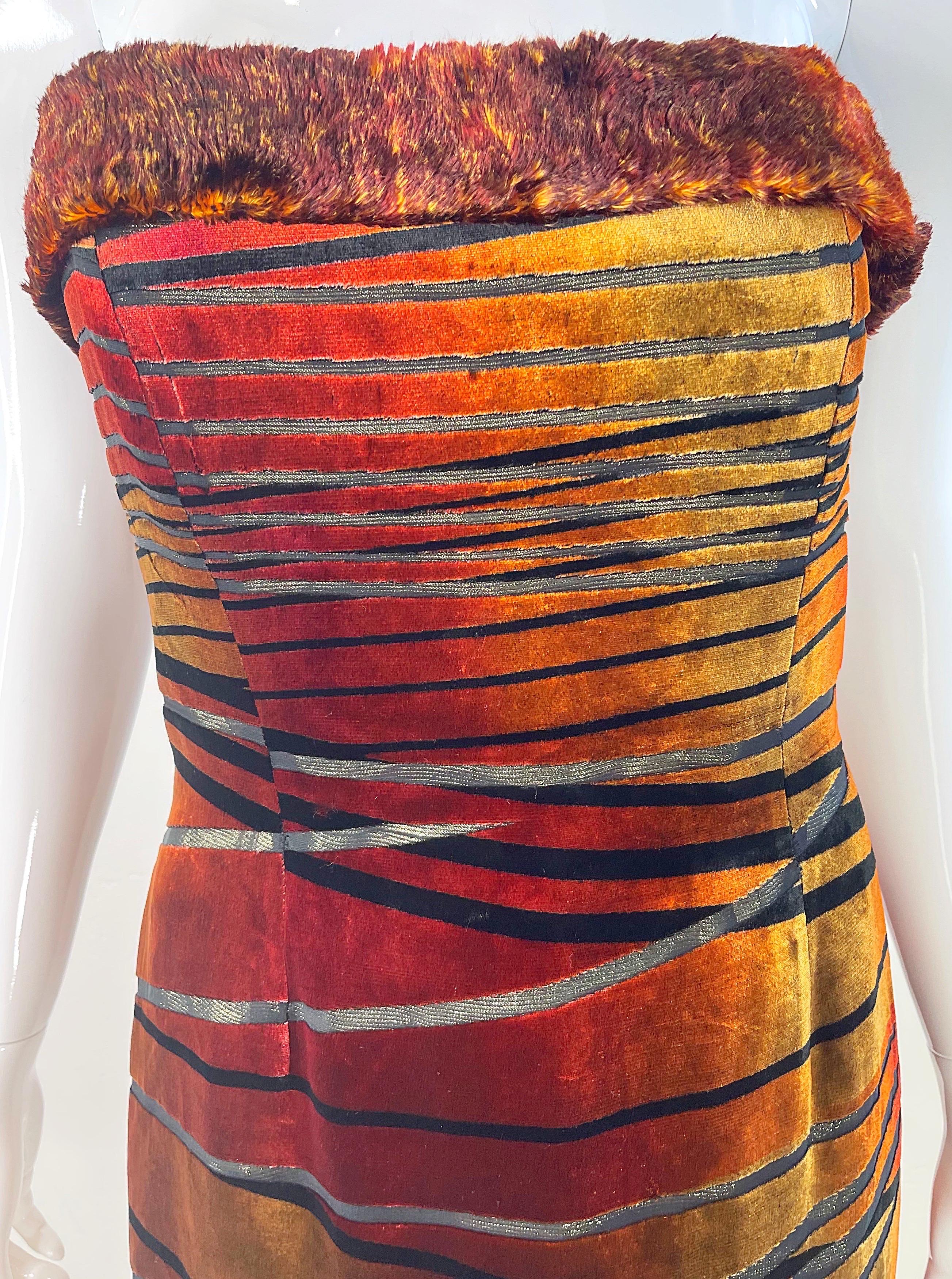 Mini-robe Luca by Luca Orlandi orange brûlé avec découpe en fausse fourrure des années 1990 Pour femmes en vente