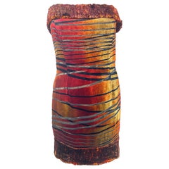 1990s Luca Luca by Luca Orlandi Burnt Orange Faux Fur Cut Velvet Mini Dress