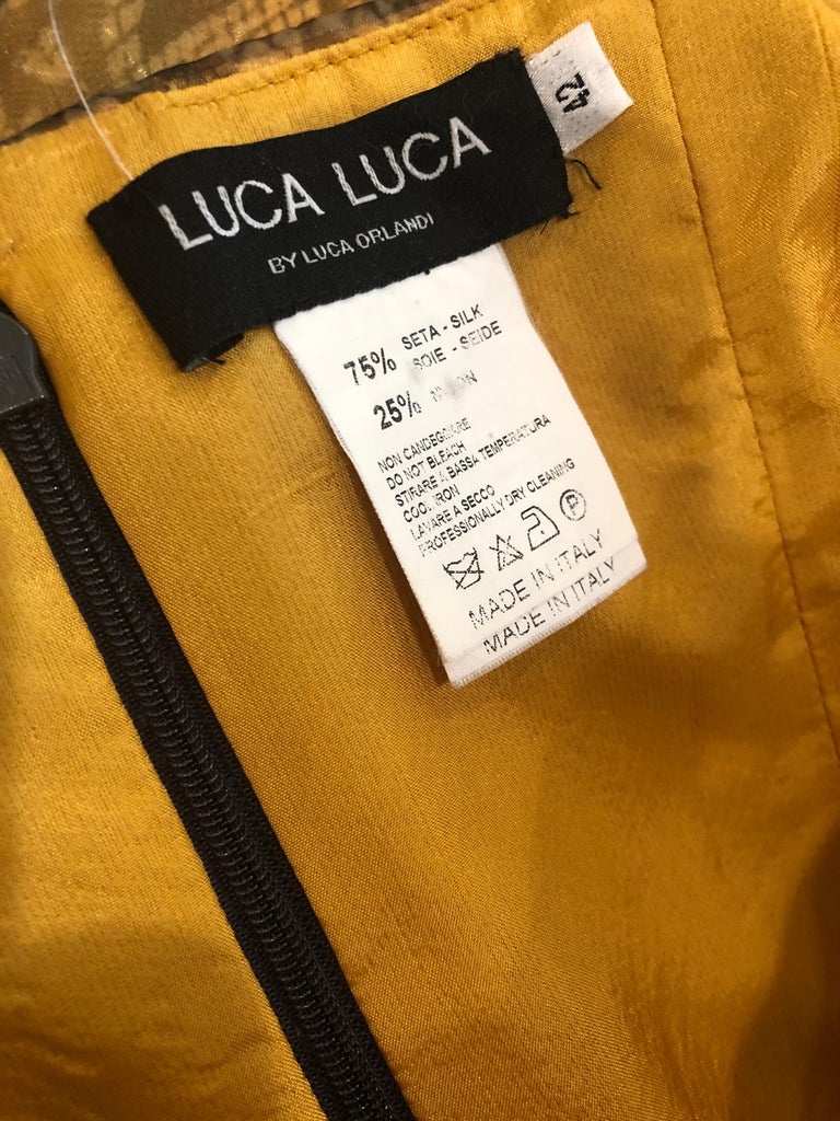 1990s Luca Luca Size 42 / 6 Snakeskin Silk Organza Strapless 90s Tan Brown Dress For Sale 12