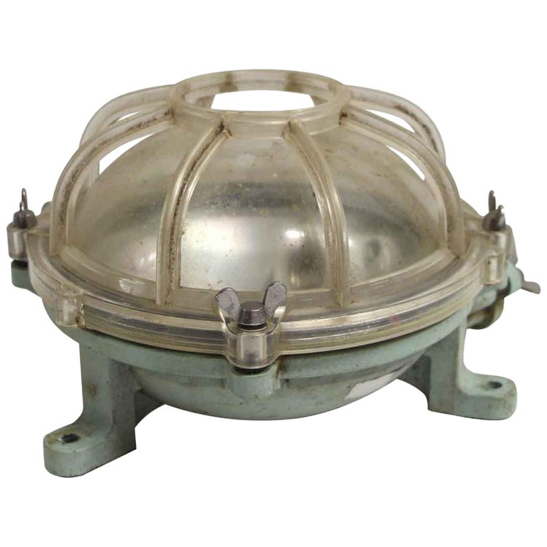 1990s Lucite Green and Clear Nautical Industrial Ship Boat Wall Sconce