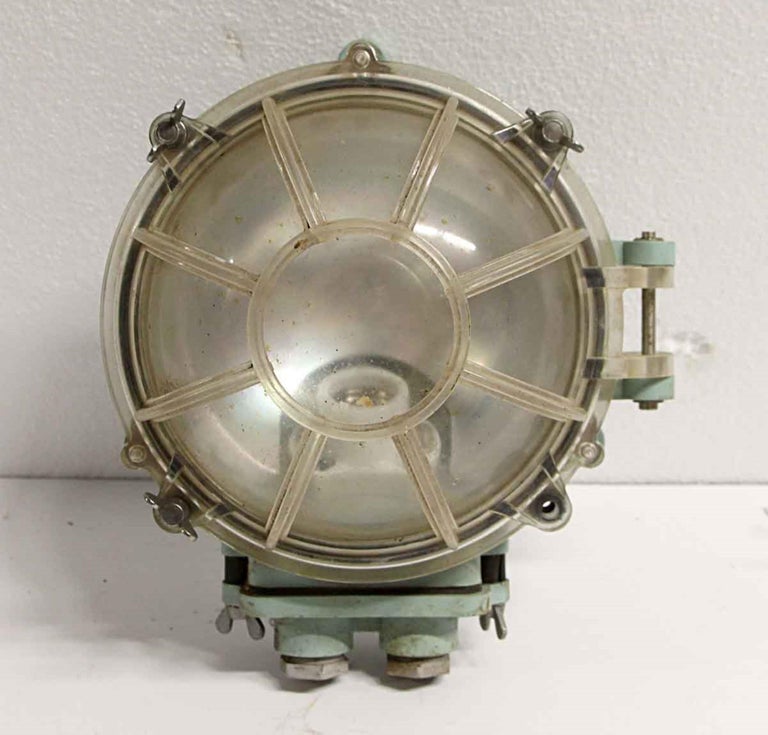 1990s Lucite Green and Clear Nautical Industrial Ship Boat Wall Sconce