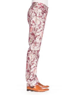 1990S Burgundy & Pink Poly/Lurex Unisex Metallic Floral Pants