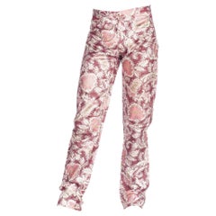 Vintage 1990S Burgundy & Pink Poly/Lurex Unisex Metallic Floral Pants