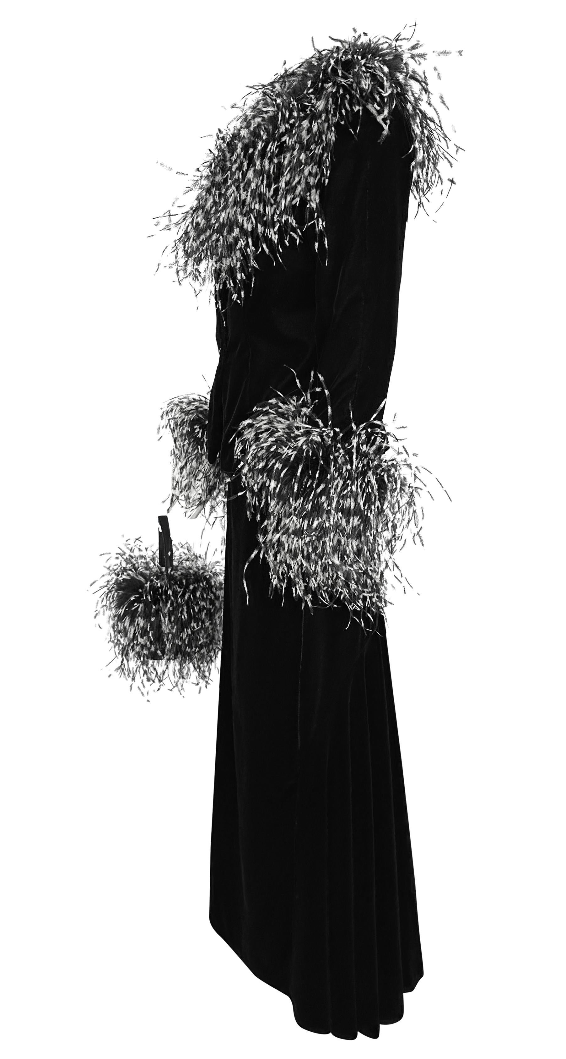 1990s Mackie by Bob Mackie Black Velvet Ostrich Feather Jacket Skirt Handbag Set 1