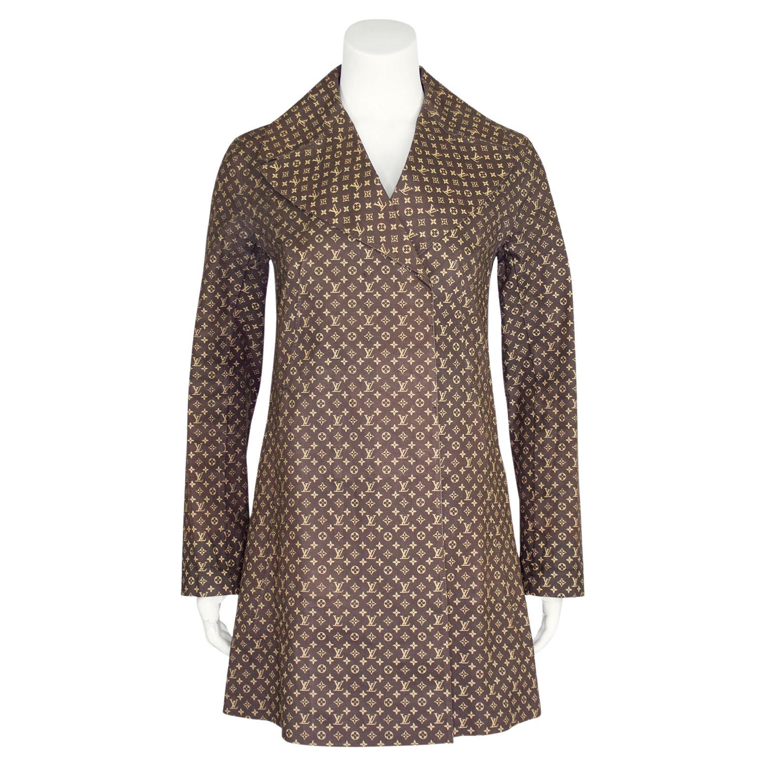 Louis Vuitton 3D Monogram Double-Breasted Wrap Coat, Brown, 44