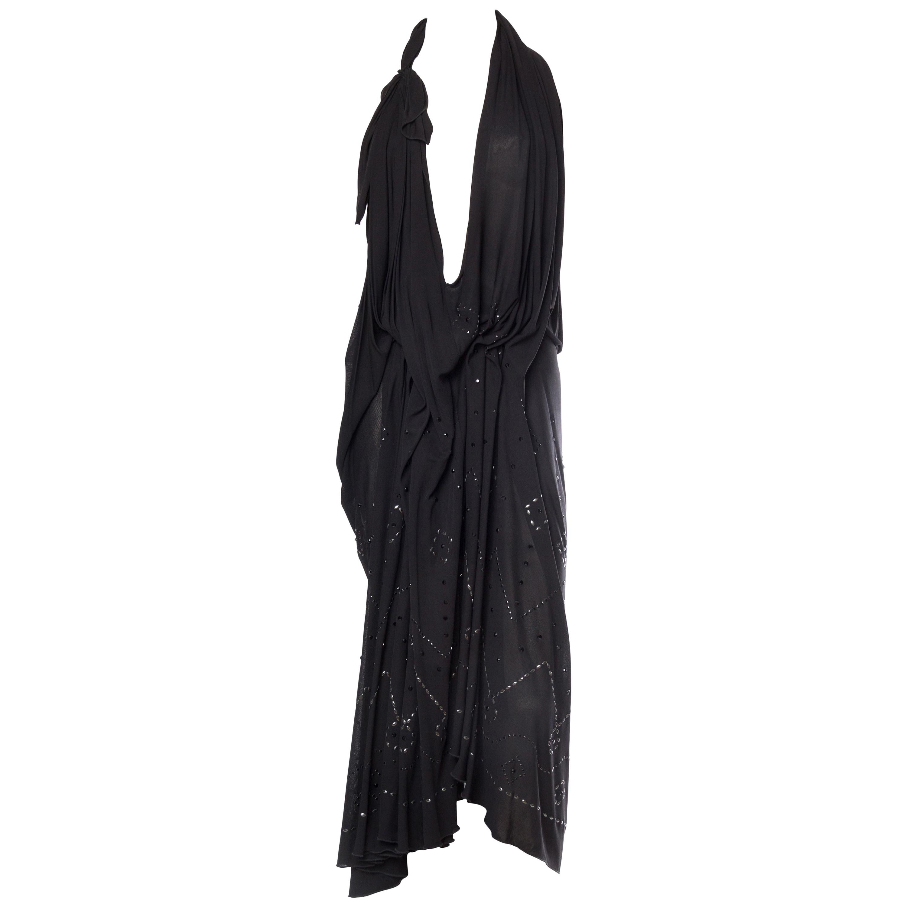 1990S MAISON MARTIN MARGIELA Black Rayon Jersey Avant Garde Draped Cocktail Dre