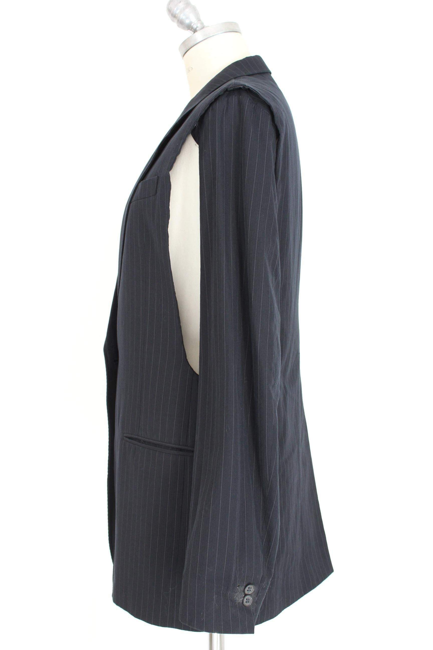 Black Martin Margiela Blue Gray Cotton Sleeveless Vest Pinstripe Jacket 1990s