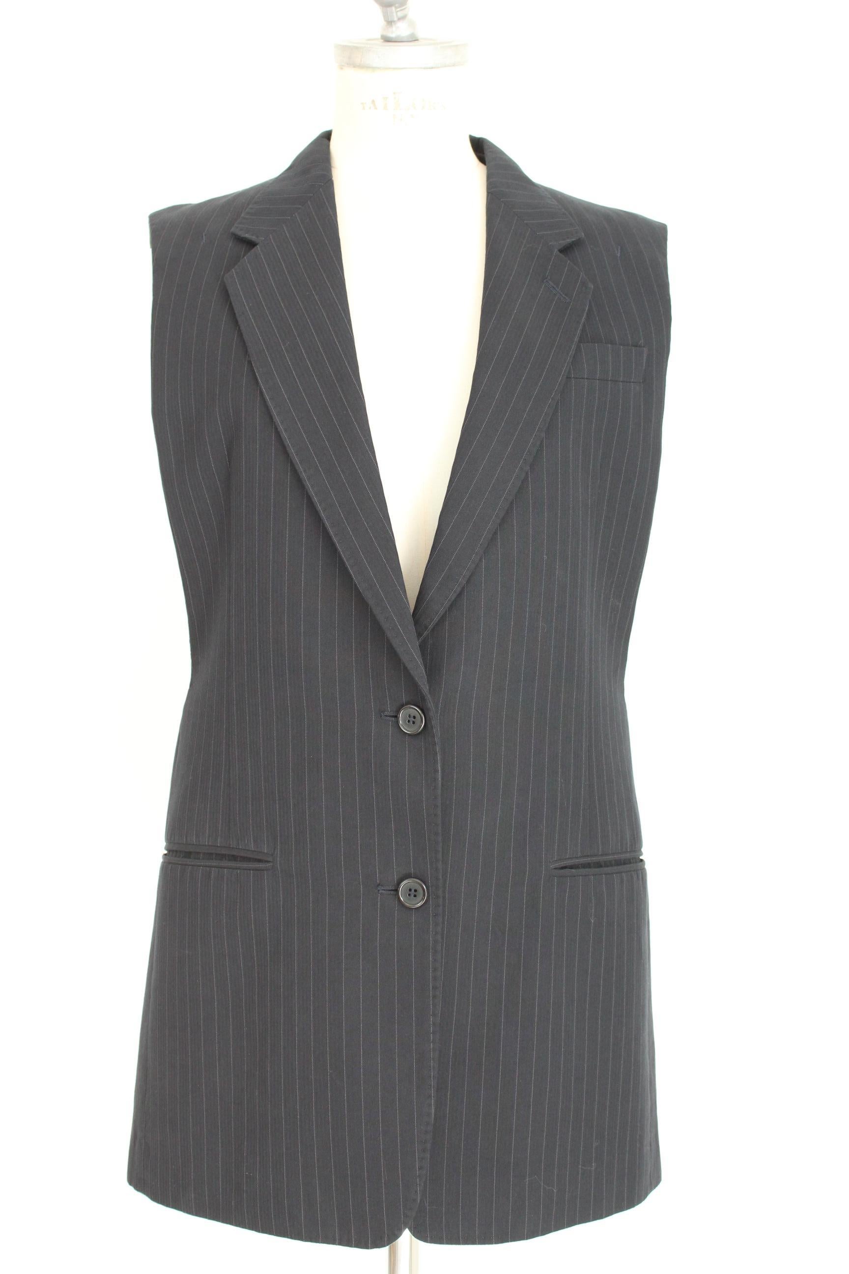 Women's Martin Margiela Blue Gray Cotton Sleeveless Vest Pinstripe Jacket 1990s