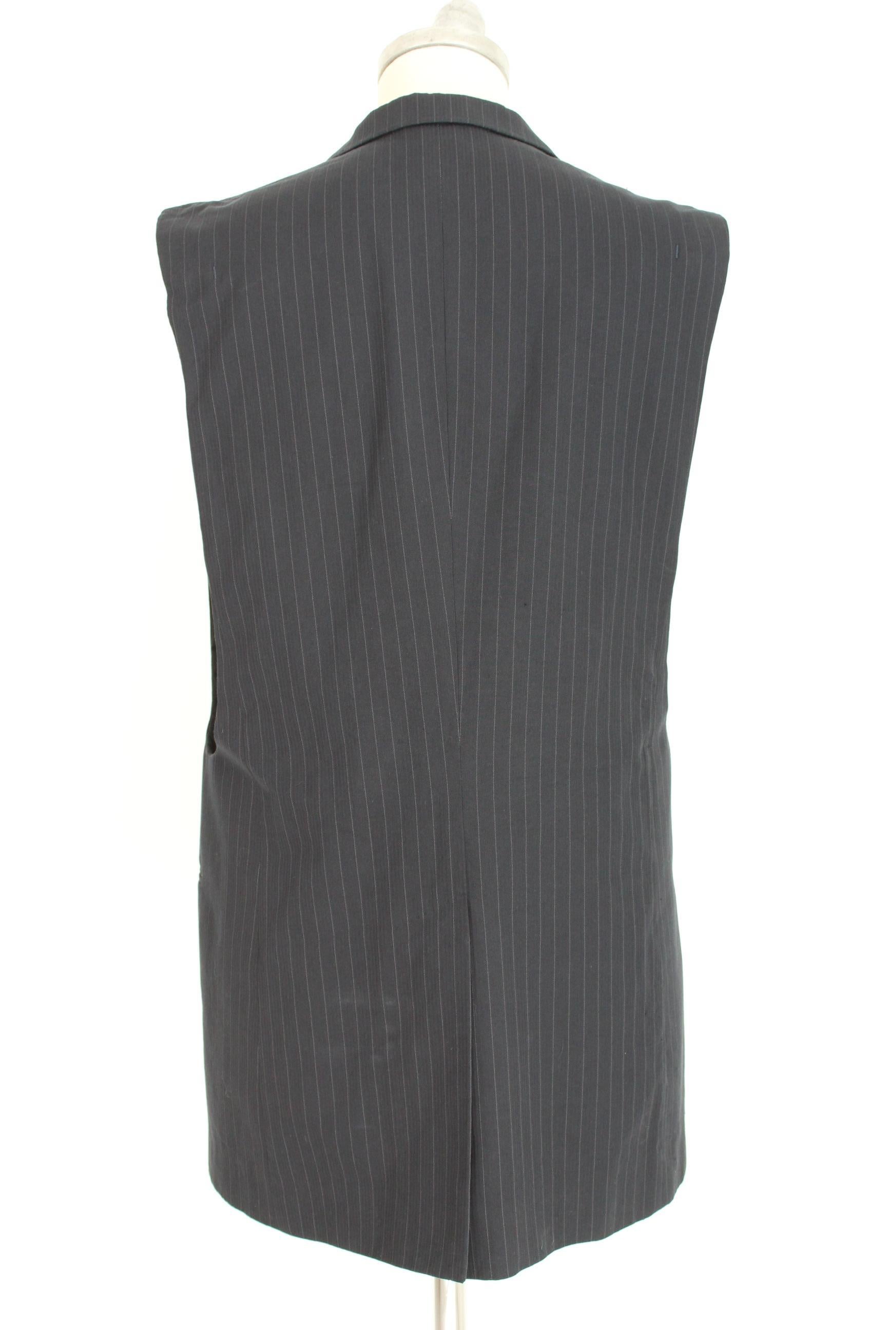 Martin Margiela Blue Gray Cotton Sleeveless Vest Pinstripe Jacket 1990s 3