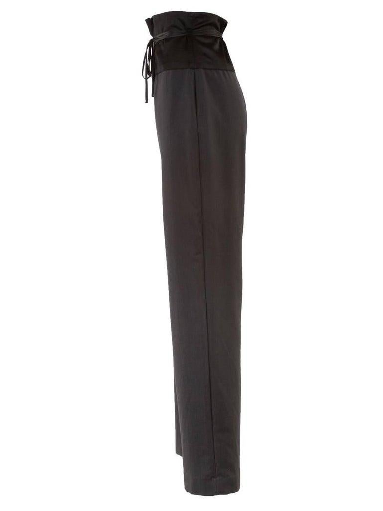 1990's Maison Martin Margiela Artisanal Collection Double High Waisted Wide LegTrousers in wool with an adjustable nylon drawstring waistband.