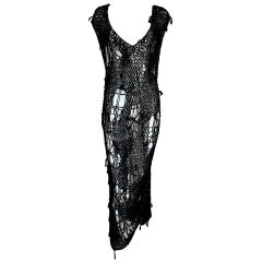 Vintage 1990's Maison Martin Margiela Sheer Black Distressed Hand Knit Long Dress