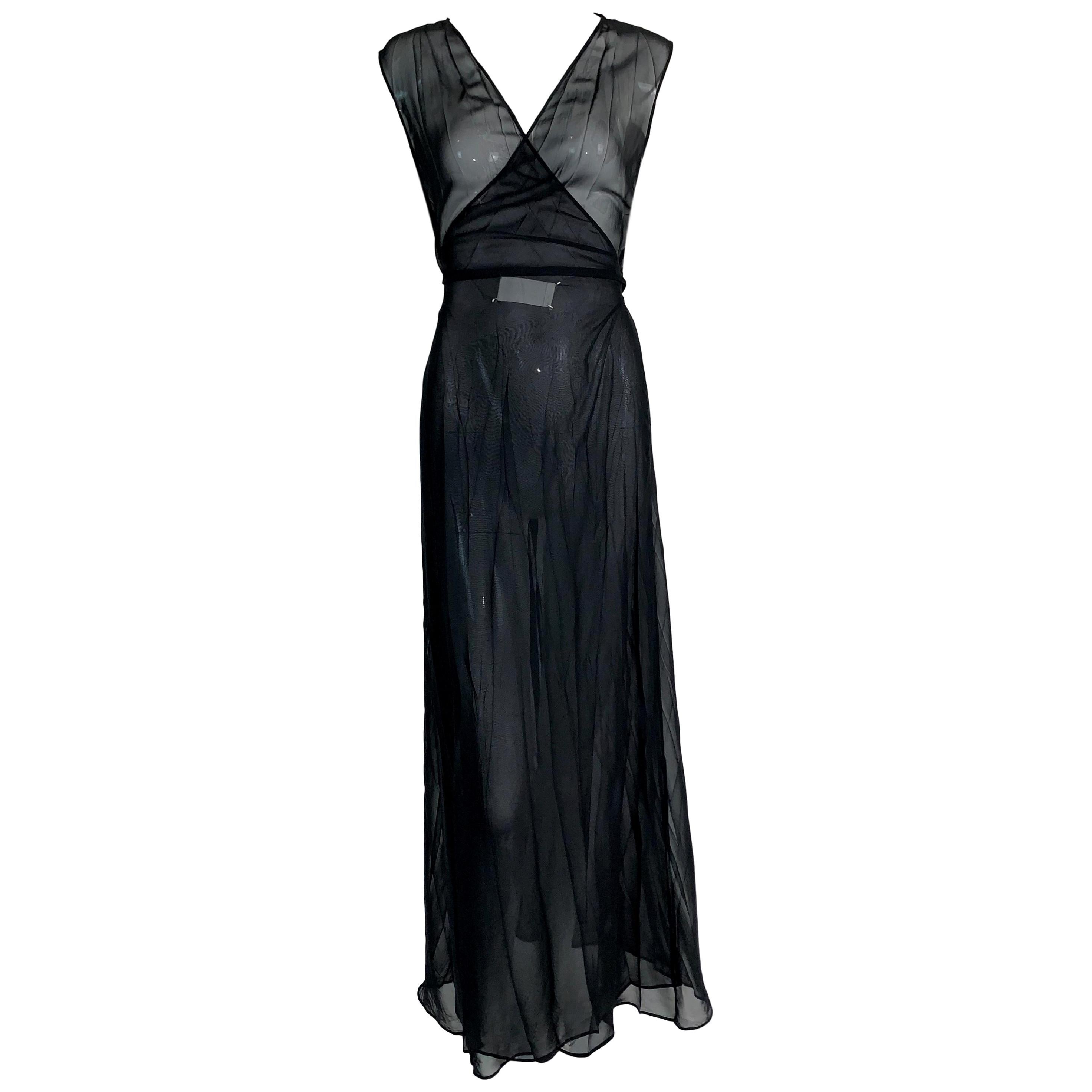 1990's Maison Martin Margiela Sheer Black Wrap Gown Dress