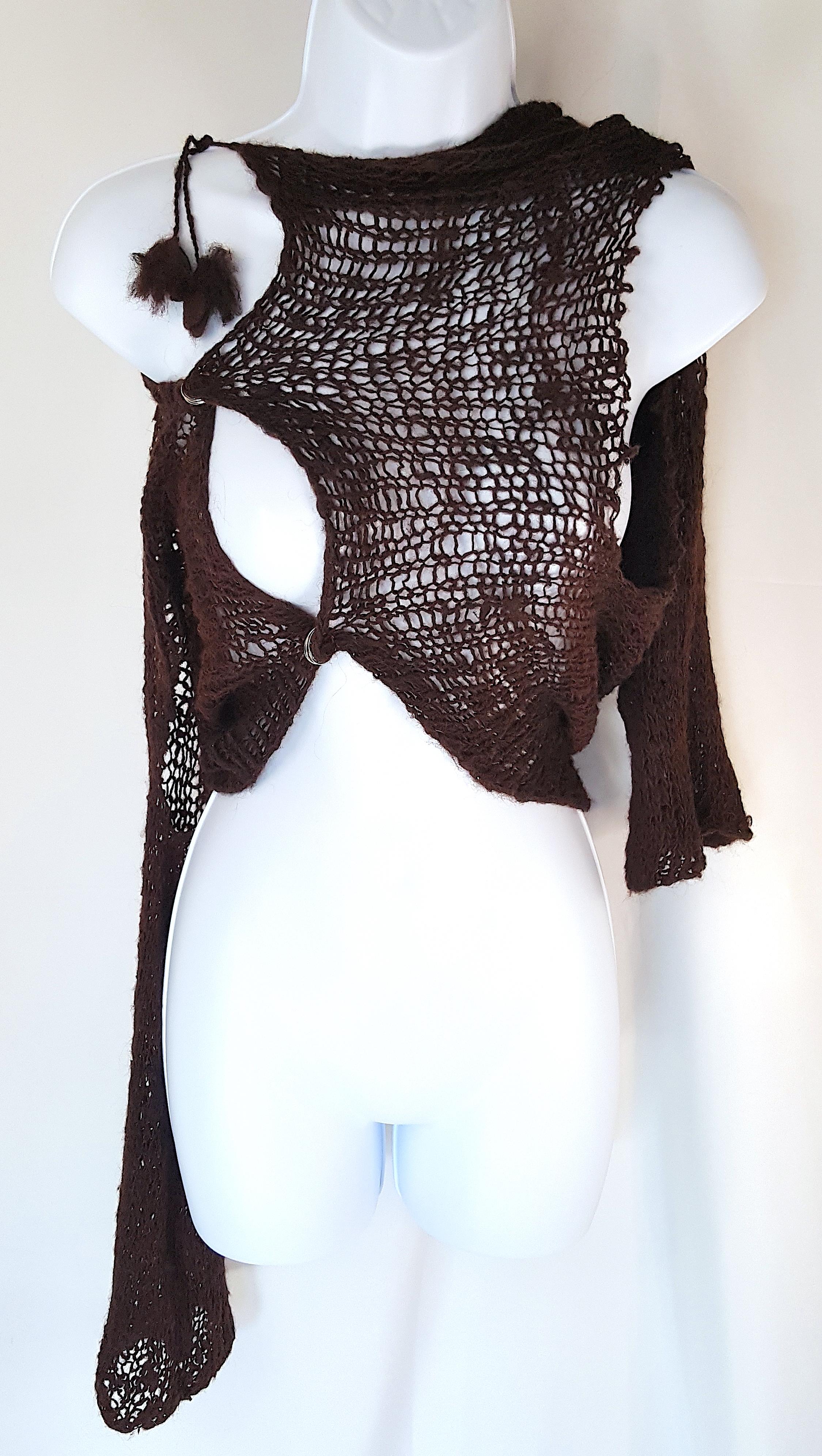 da uomo o donna Couture 1990 MartinMargiela Top convertibile traforato in maglia di mohair con chiusura a scatto e cravatta in vendita