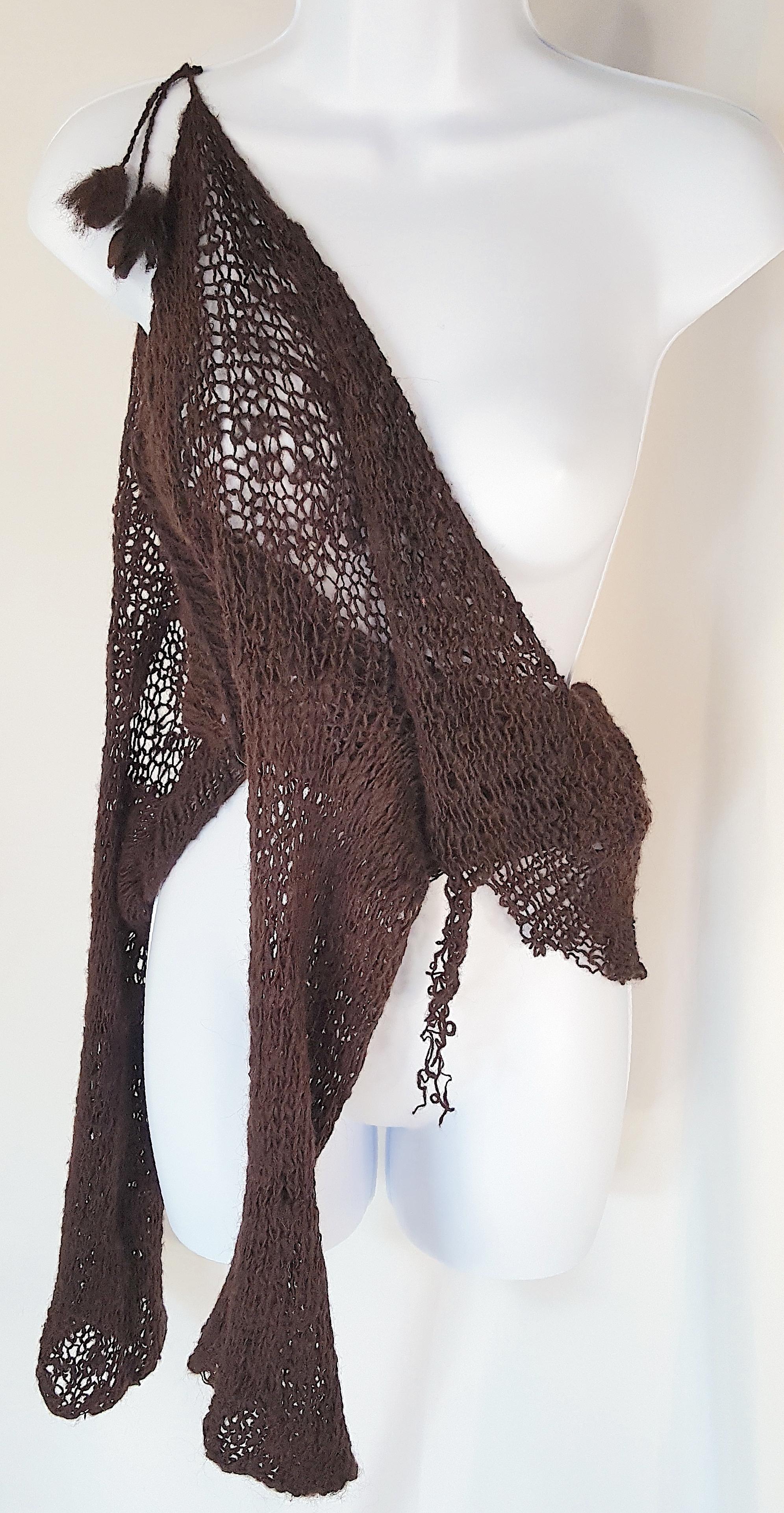 Couture 1990 MartinMargiela Top convertibile traforato in maglia di mohair con chiusura a scatto e cravatta in vendita 1