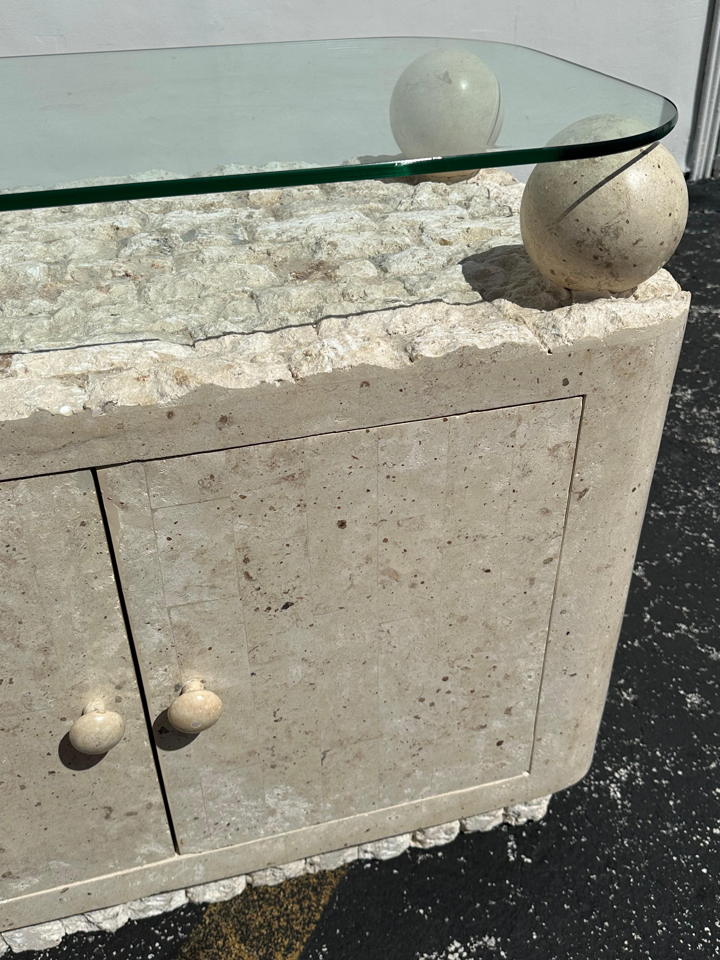 Post-Modern Maitland Smith Style Tessellated Mactan Stone Orb Credenza For Sale 5