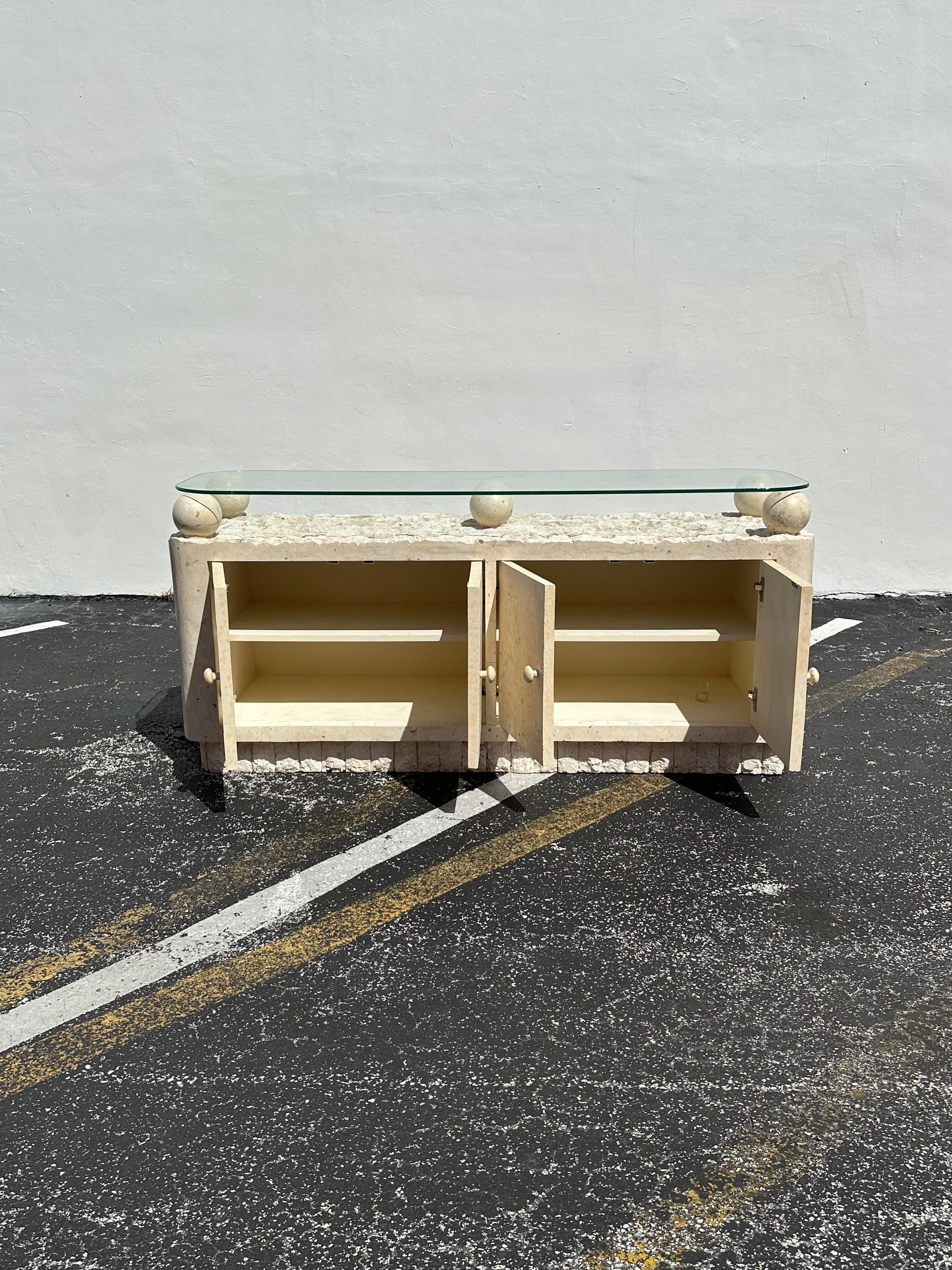 Post-Modern Maitland Smith Style Tessellated Mactan Stone Orb Credenza For Sale 6