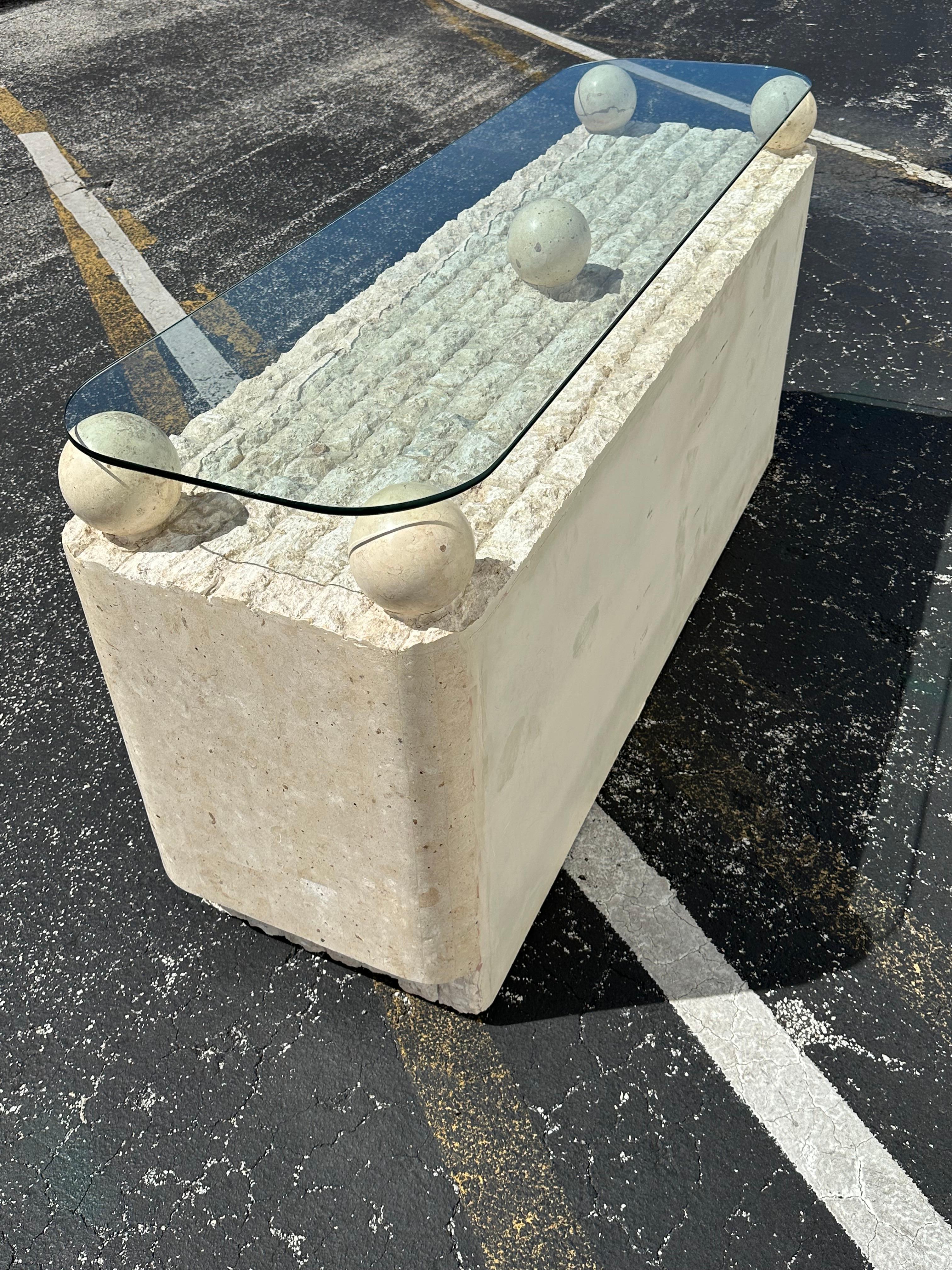 Post-Modern Maitland Smith Style Tessellated Mactan Stone Orb Credenza For Sale 2