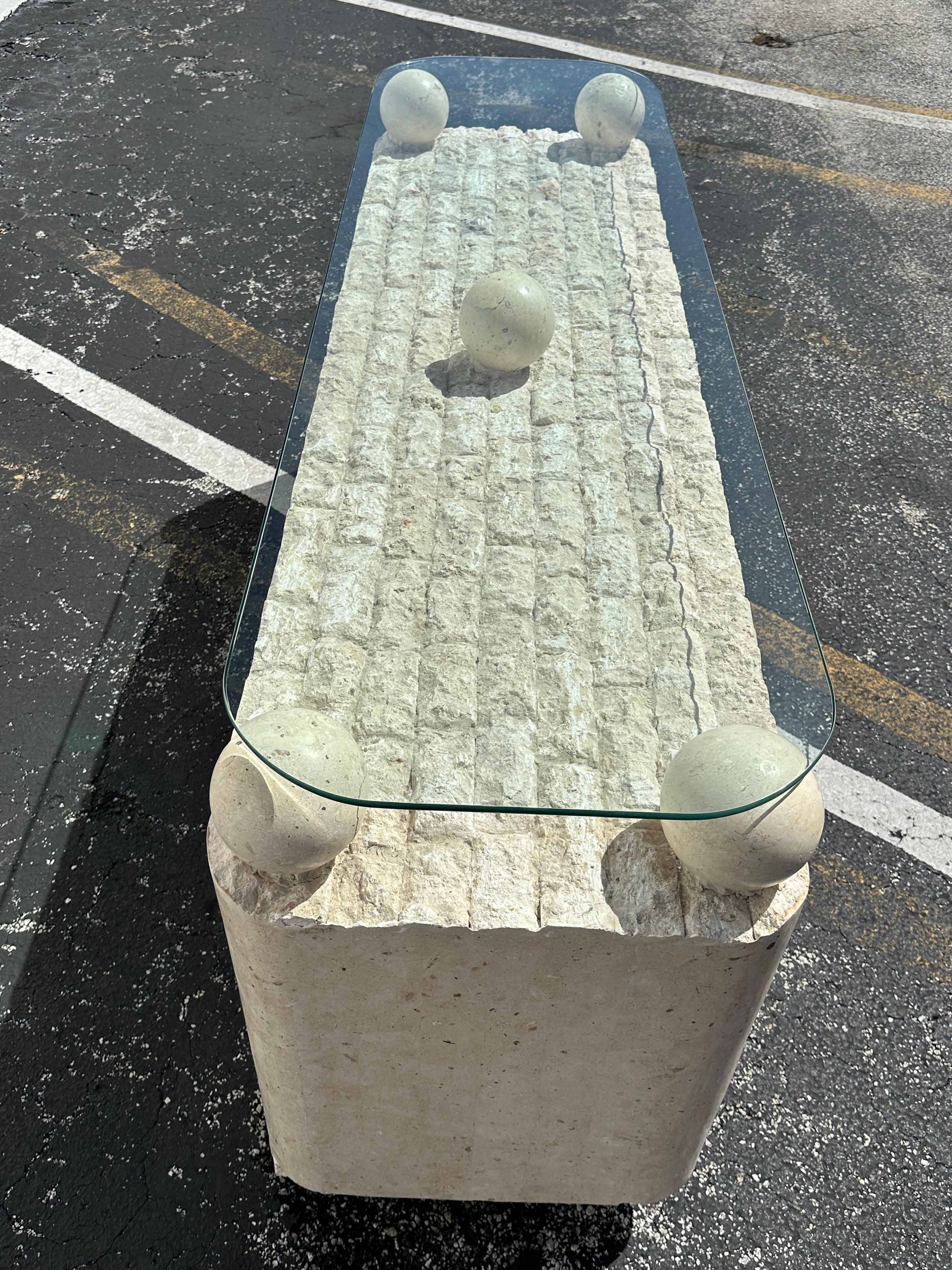 Post-Modern Maitland Smith Style Tessellated Mactan Stone Orb Credenza For Sale 3