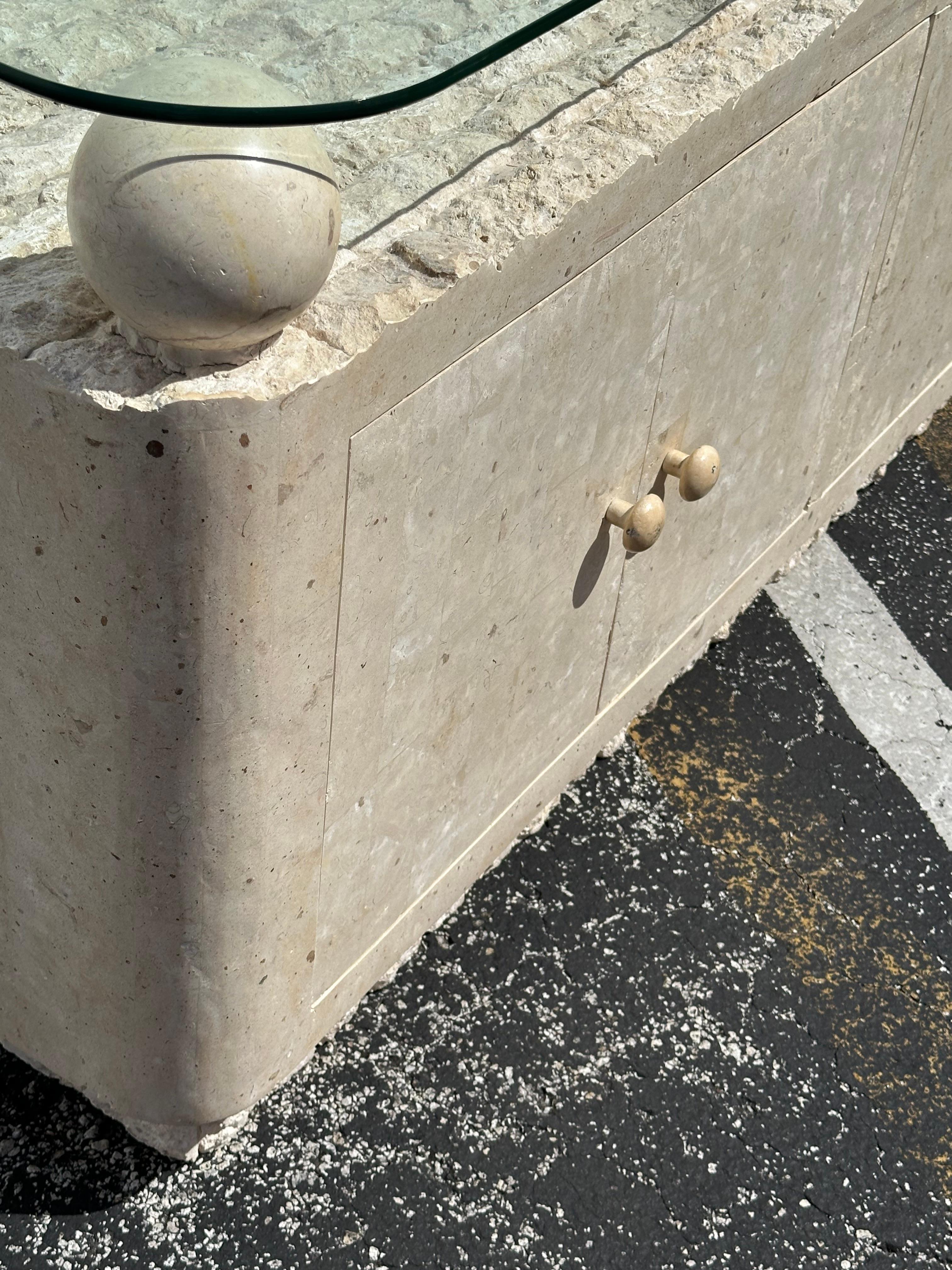 Post-Modern Maitland Smith Style Tessellated Mactan Stone Orb Credenza For Sale 4