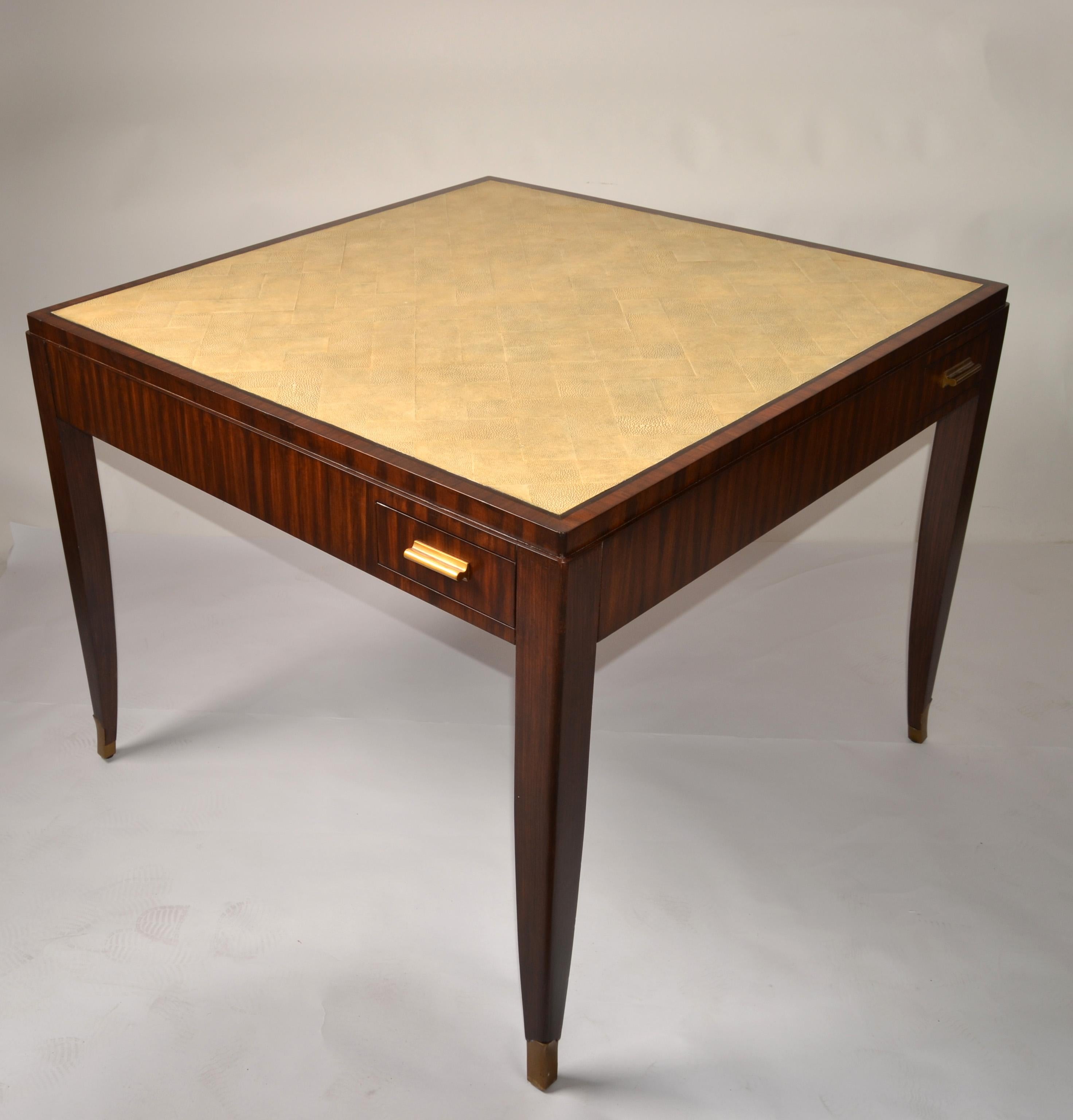 1990 Maitland Smith Table de jeu carrée en bois de Macassar Galuchat Mid-Century Modern 5
