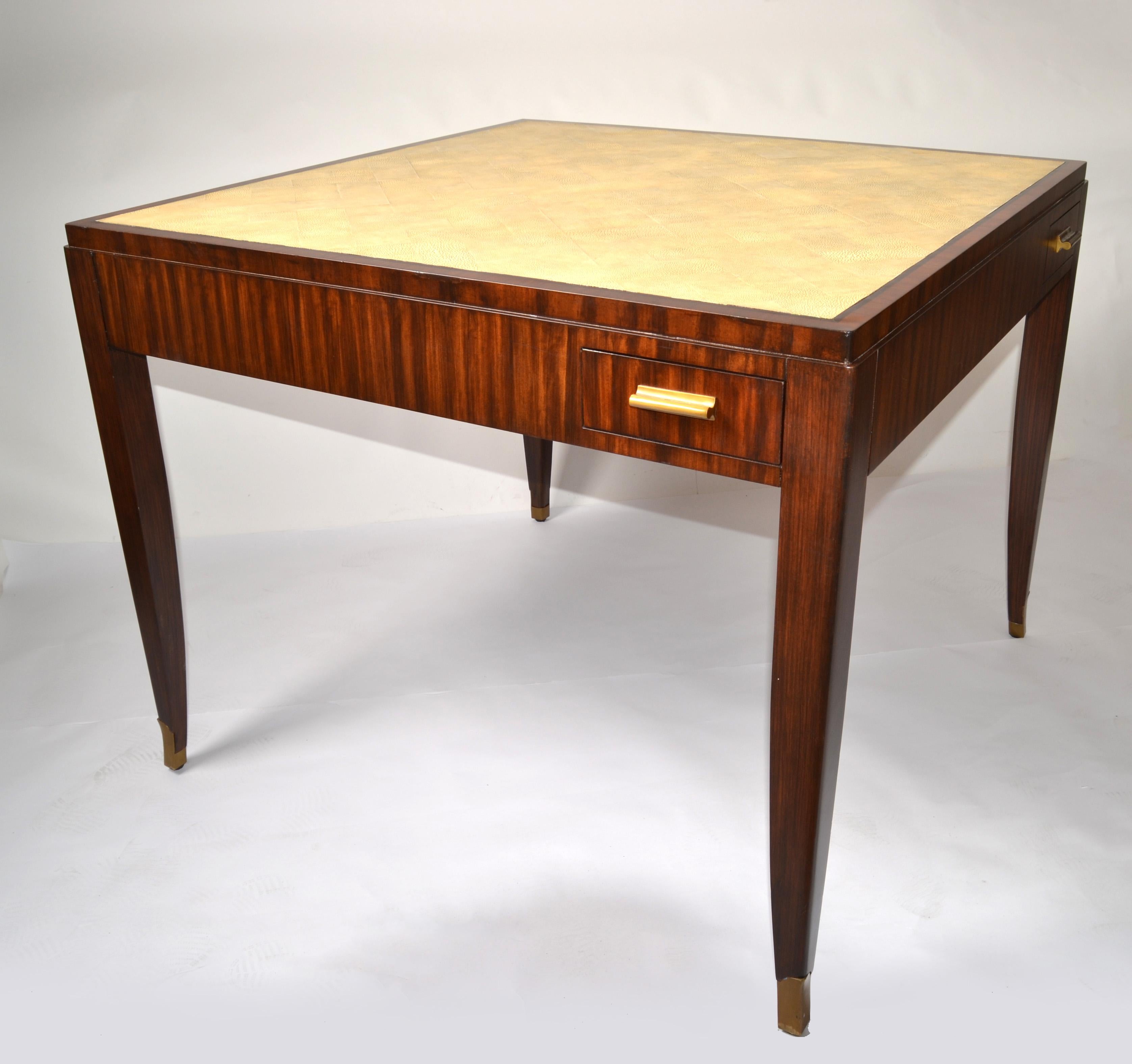 1990 Maitland Smith Table de jeu carrée en bois de Macassar Galuchat Mid-Century Modern 10