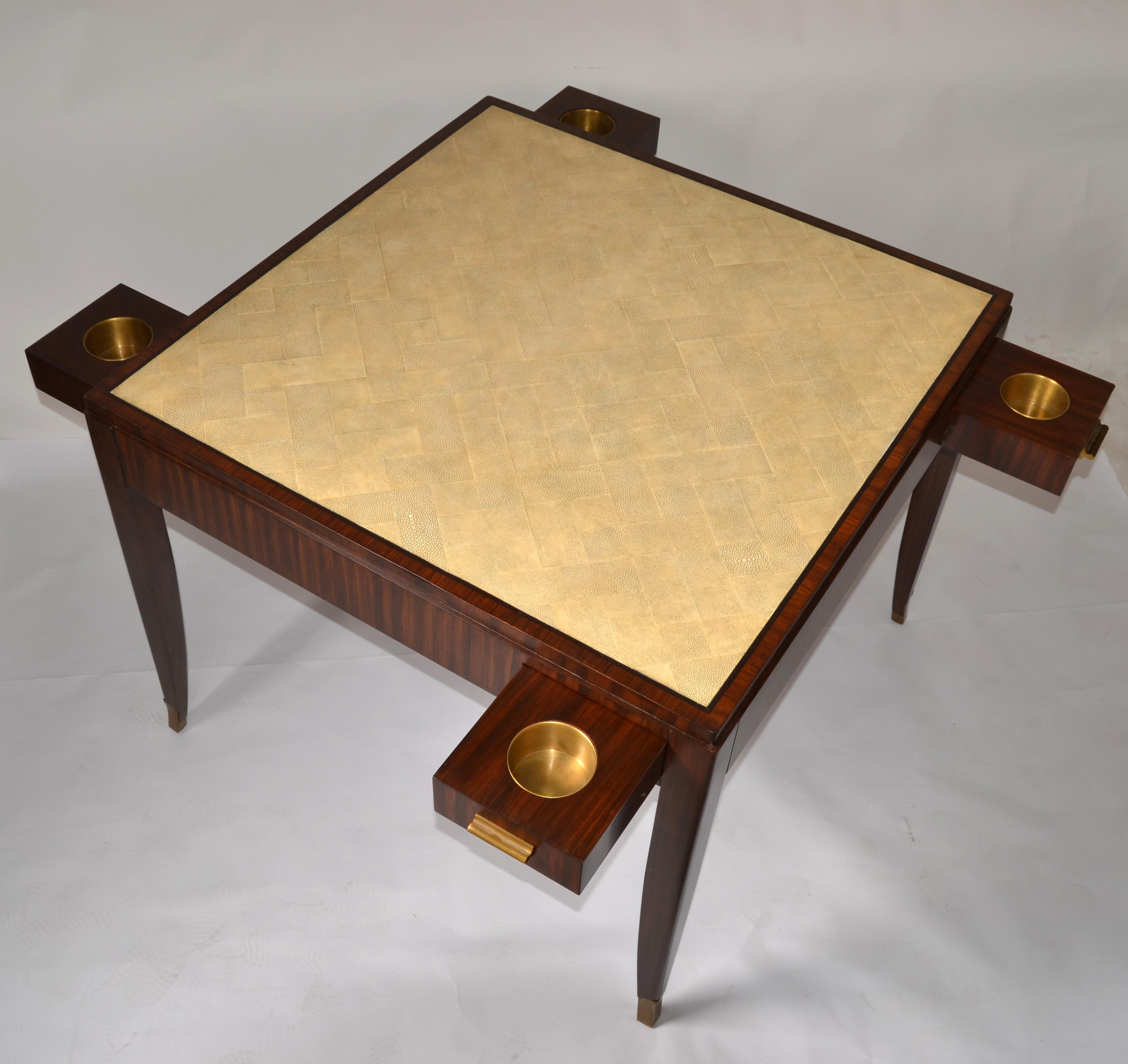 Fait main 1990 Maitland Smith Table de jeu carrée en bois de Macassar Galuchat Mid-Century Modern