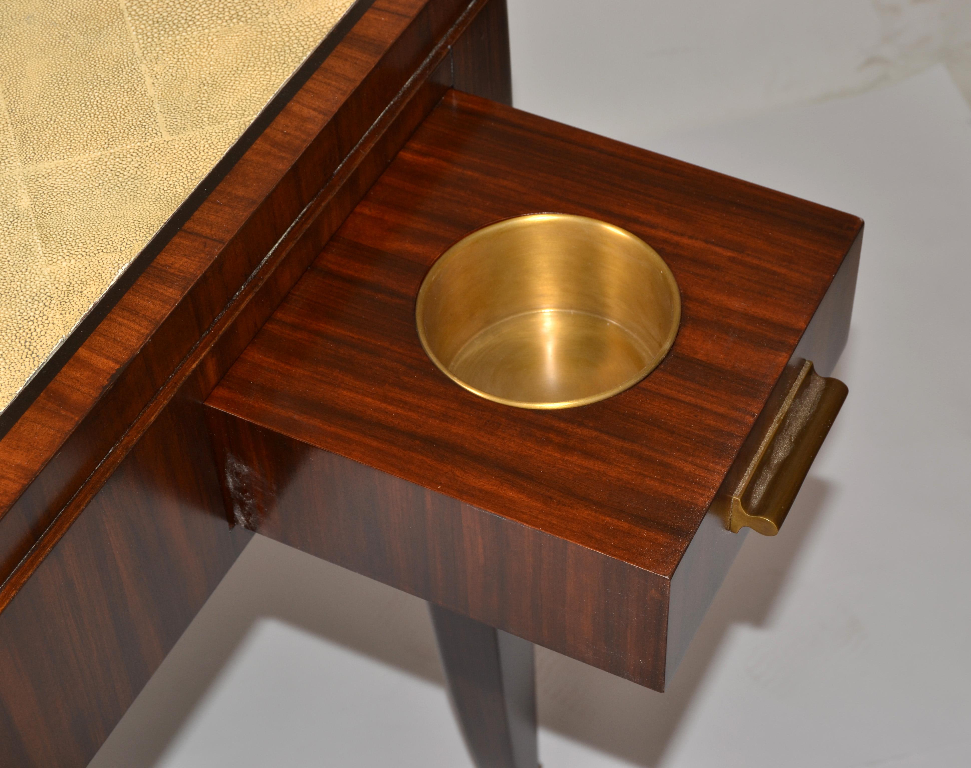 Late 20th Century 1990s Maitland Smith Macassar Wood Shagreen Square Game Table Mid-Century Modern
