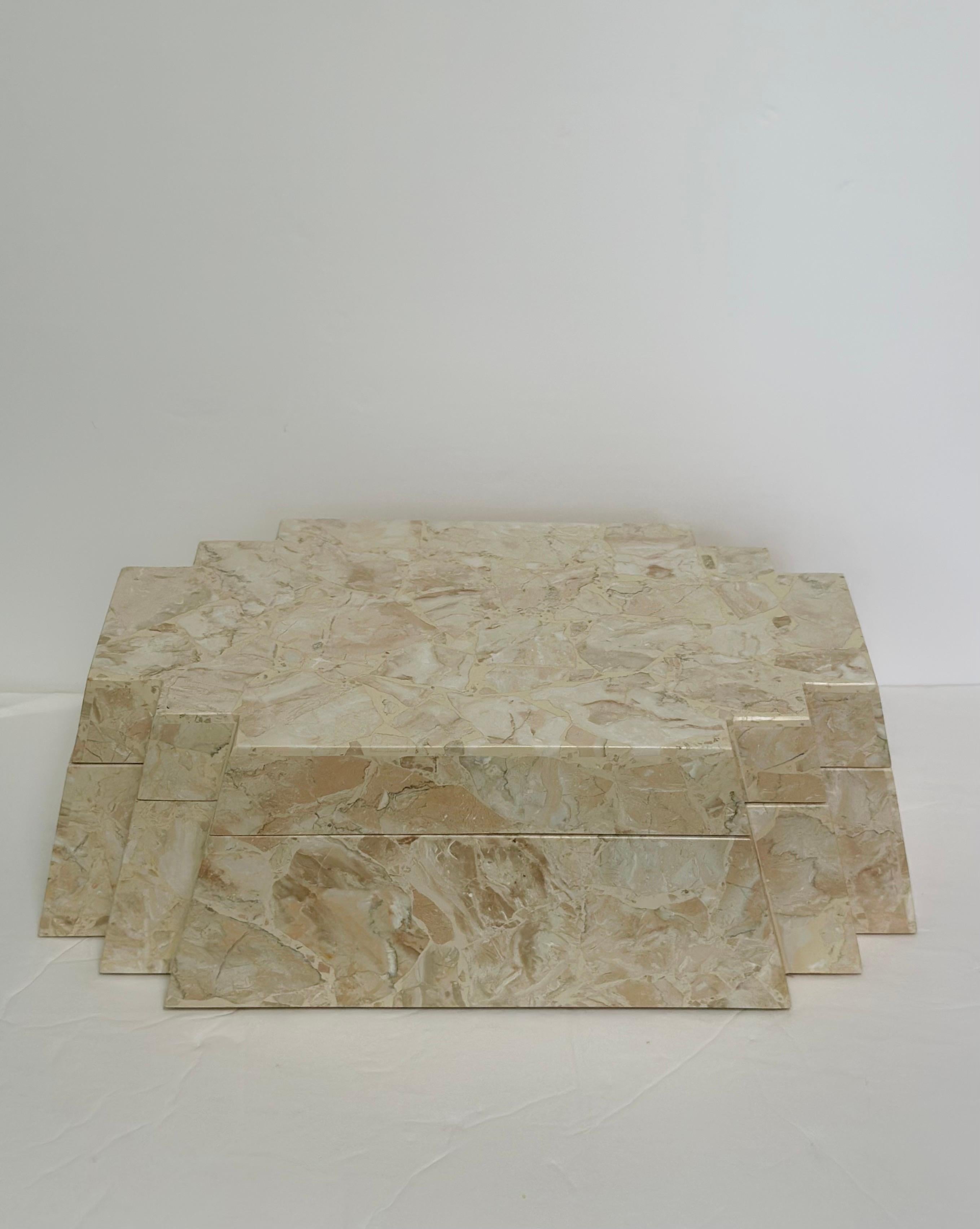 Post-Modern 1990s Maitland Smith Tessellated Stone Stepped Geometric Design Decorative Box For Sale