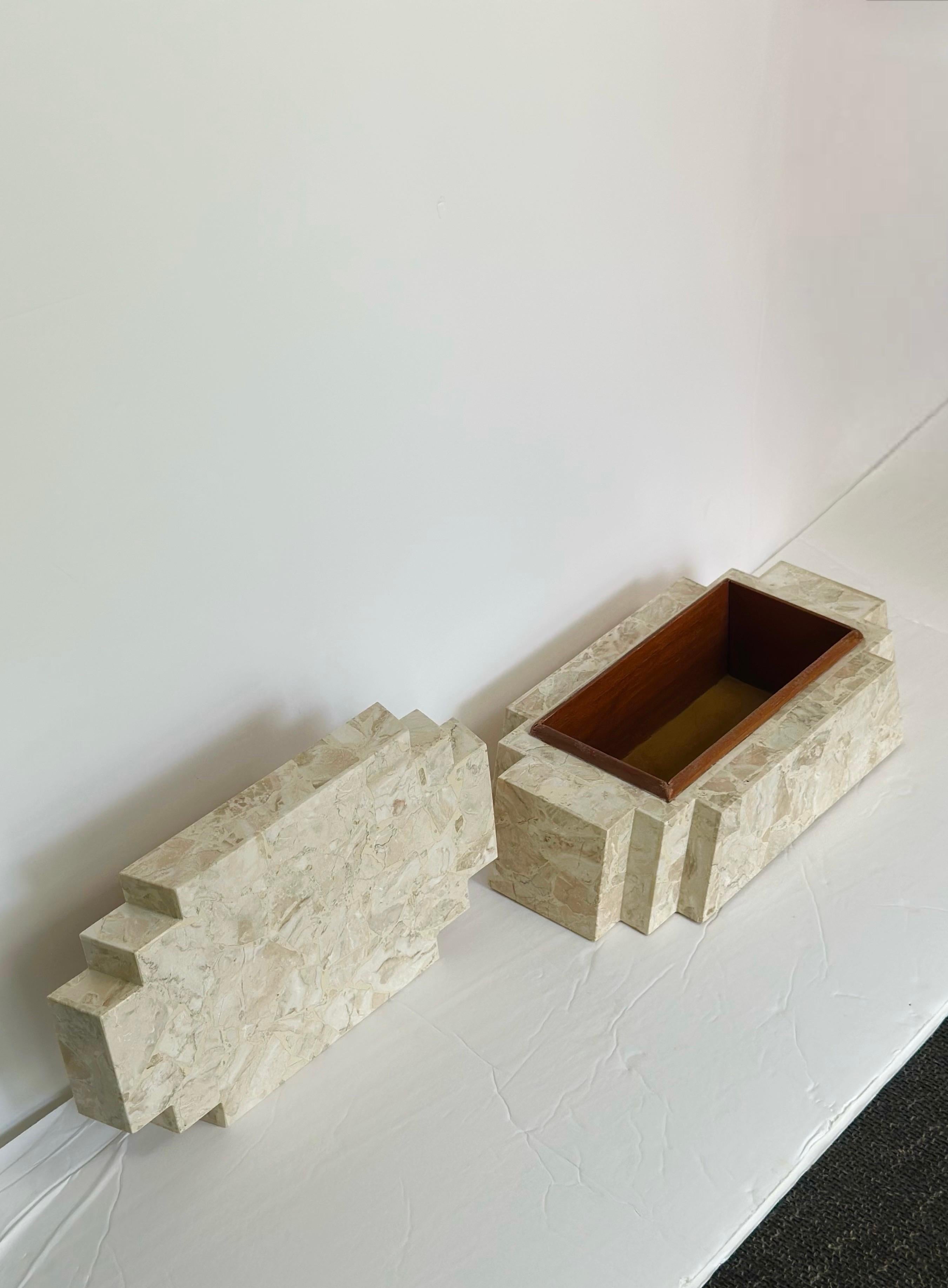 1990s Maitland Smith Tessellated Stone Stepped Geometric Design Decorative Box For Sale 2