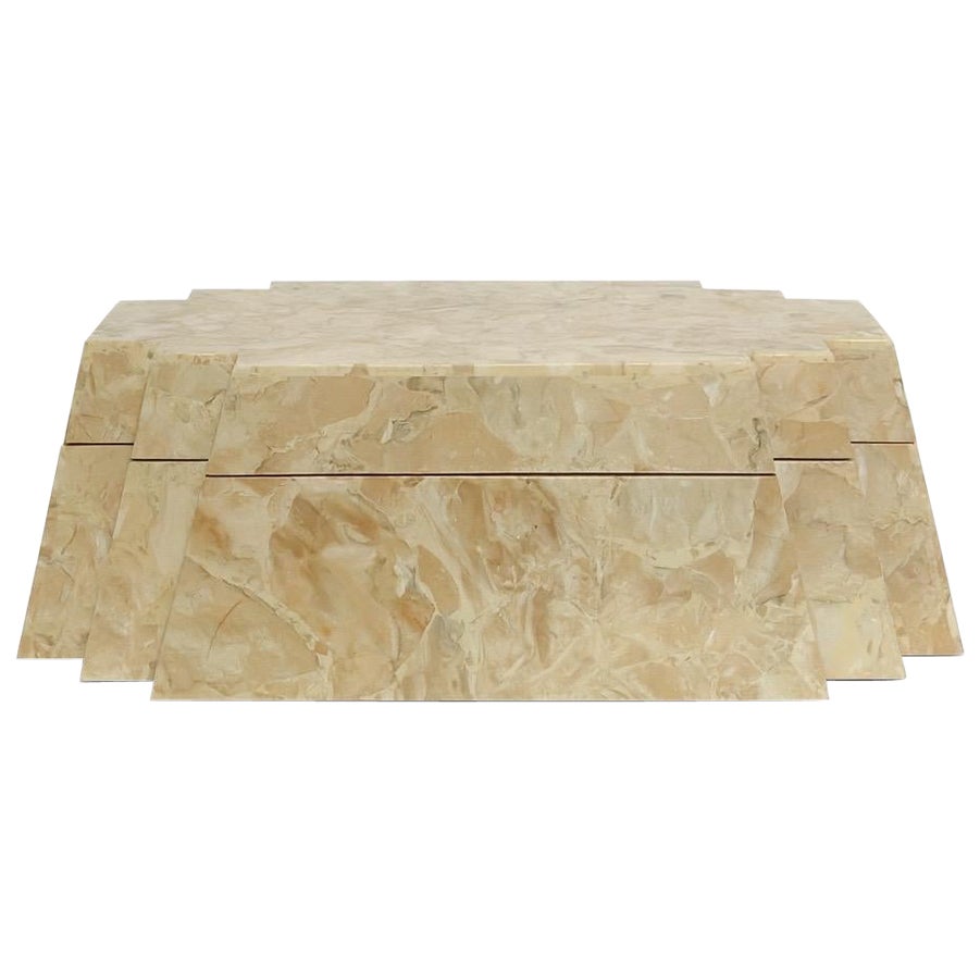 1990s Maitland Smith Tessellated Stone Stepped Geometric Design Decorative Box For Sale