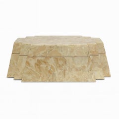 1990s Maitland Smith Tessellated Stone Stepped Geometric Design Decorative Box