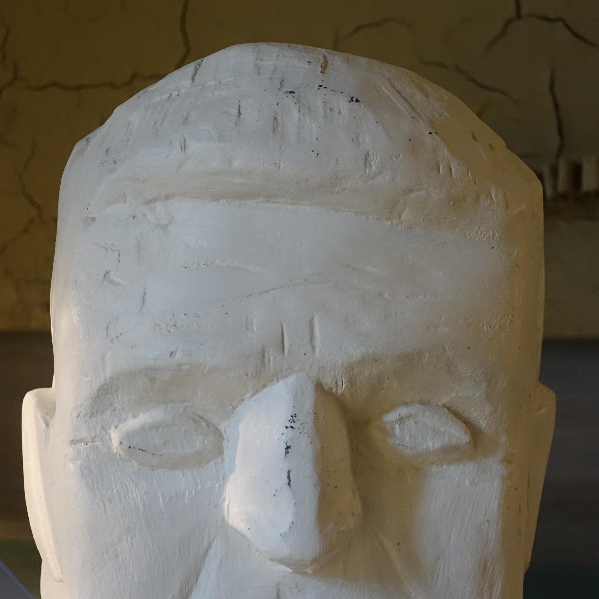 Late 20th Century 1990's Male Head Sculpture, White Wood, Mirsad Bijedic