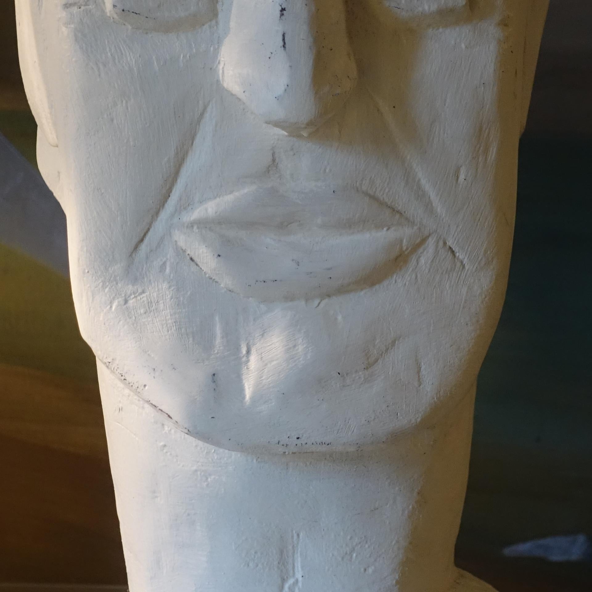 1990's Male Head Sculpture, White Wood, Mirsad Bijedic 1