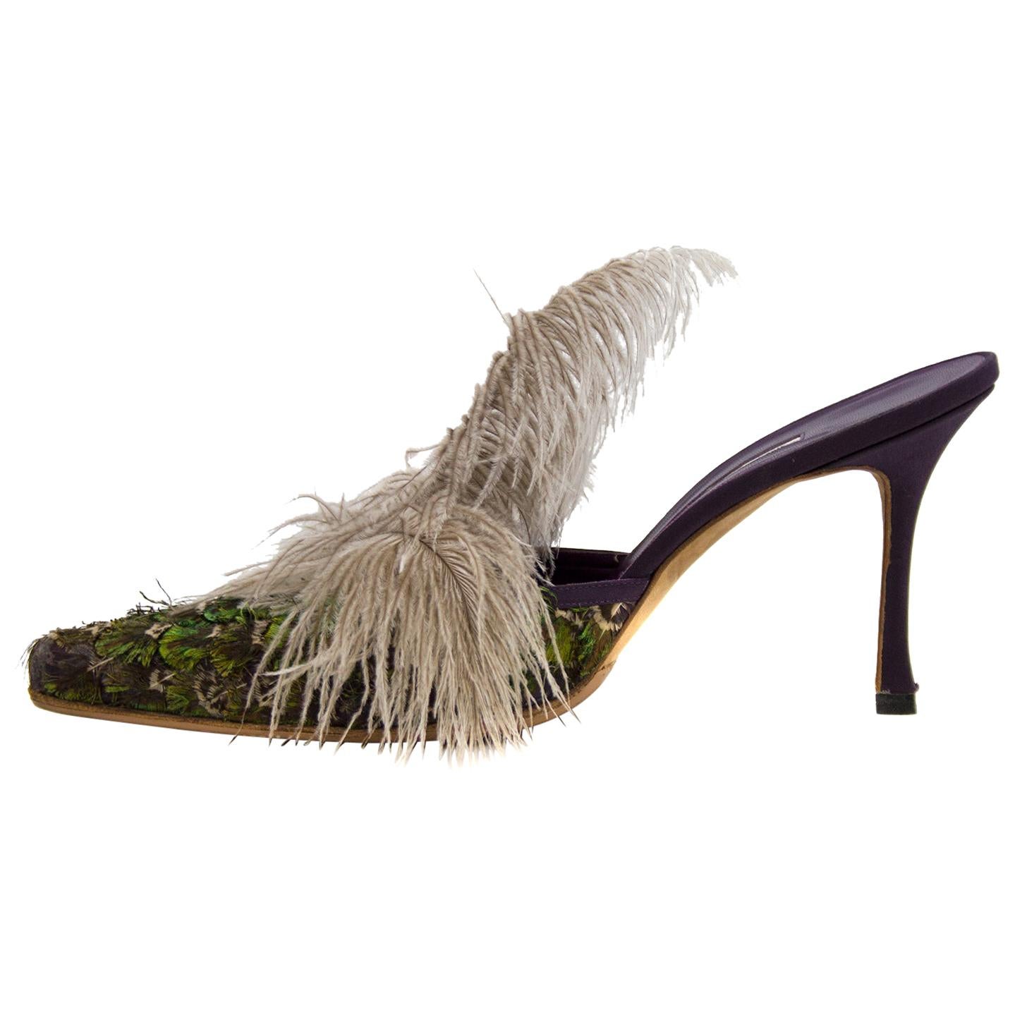 1990s Manolo Blahnik Feathered Mules