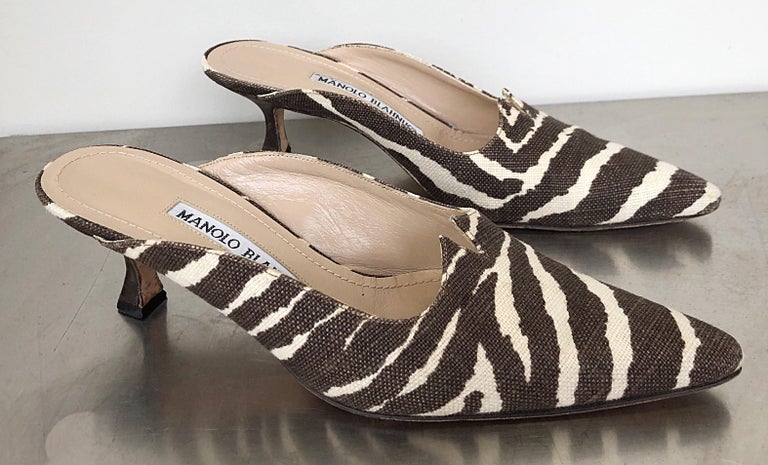 1990s Manolo Blahnik Rare Size Brown Ivory Zebra