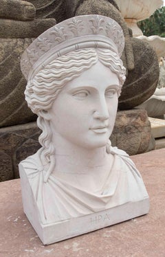 1990s Marble Bust of Hera, Greek Goddess with Classical Headdress