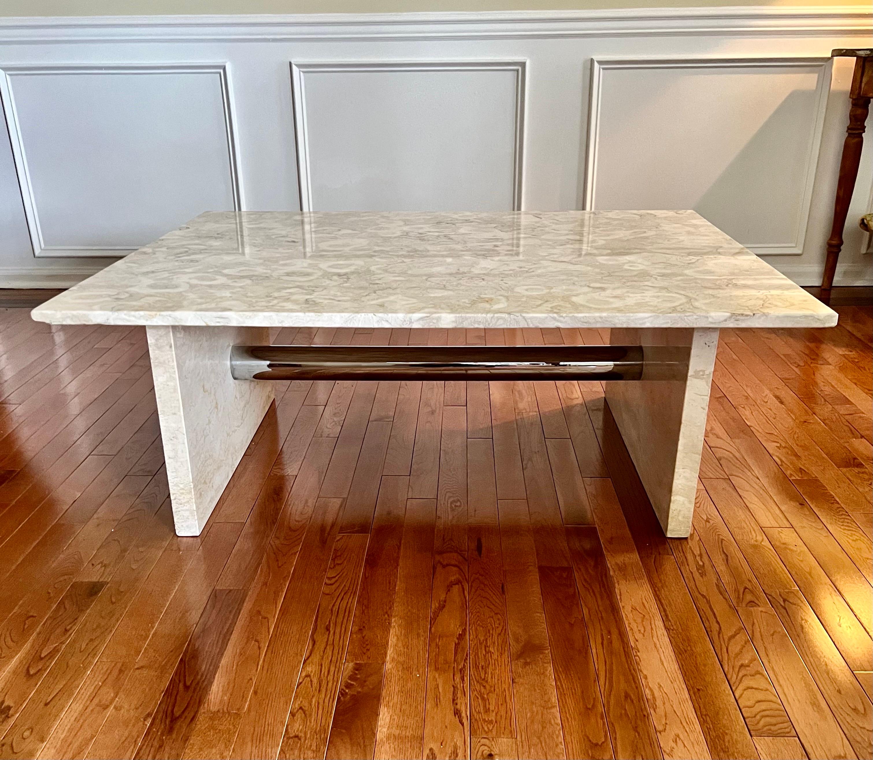 Vintage Modern Marble and Chrome Coffee Table For Sale 3