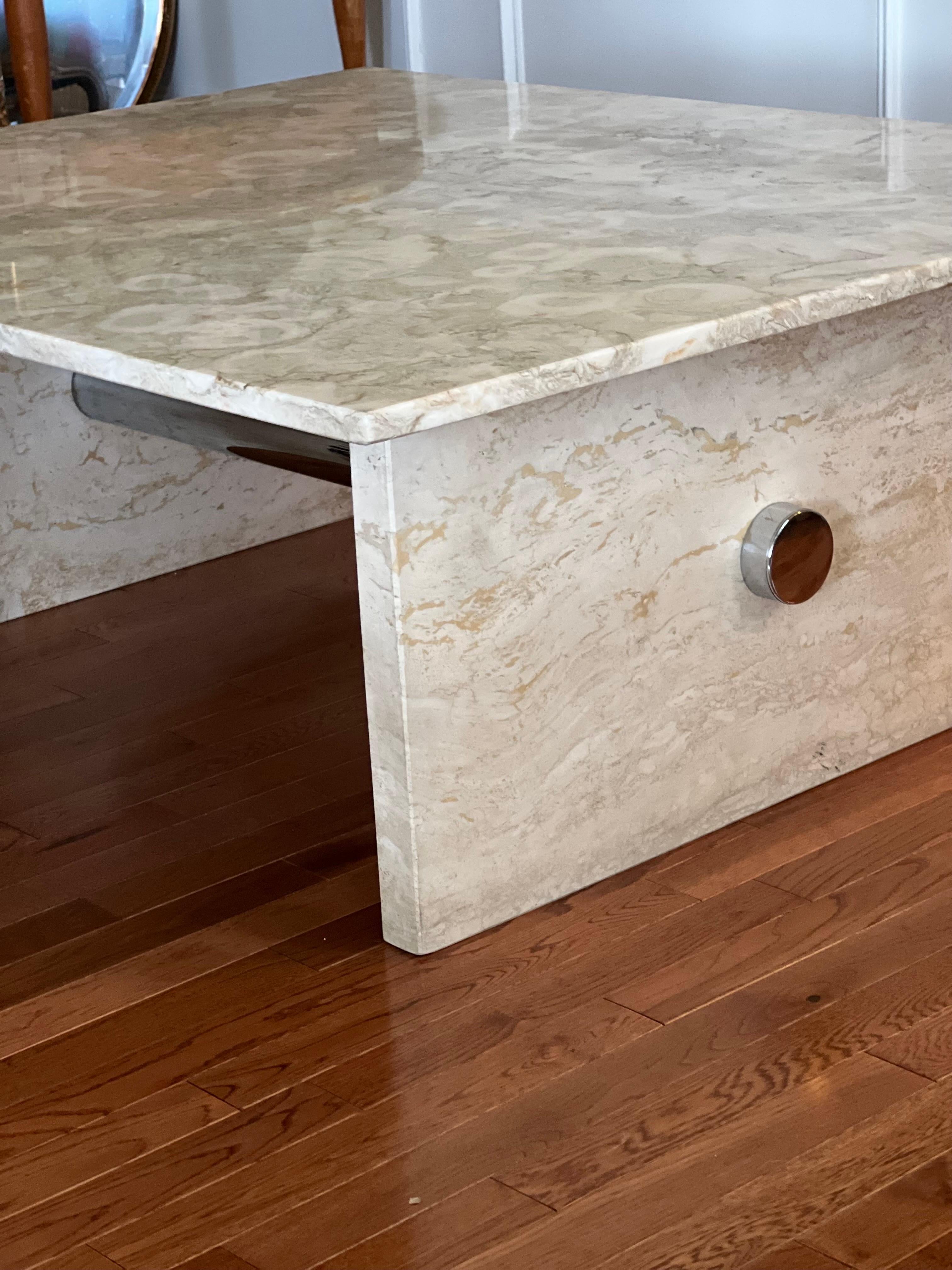 Vintage Modern Marble and Chrome Coffee Table For Sale 1