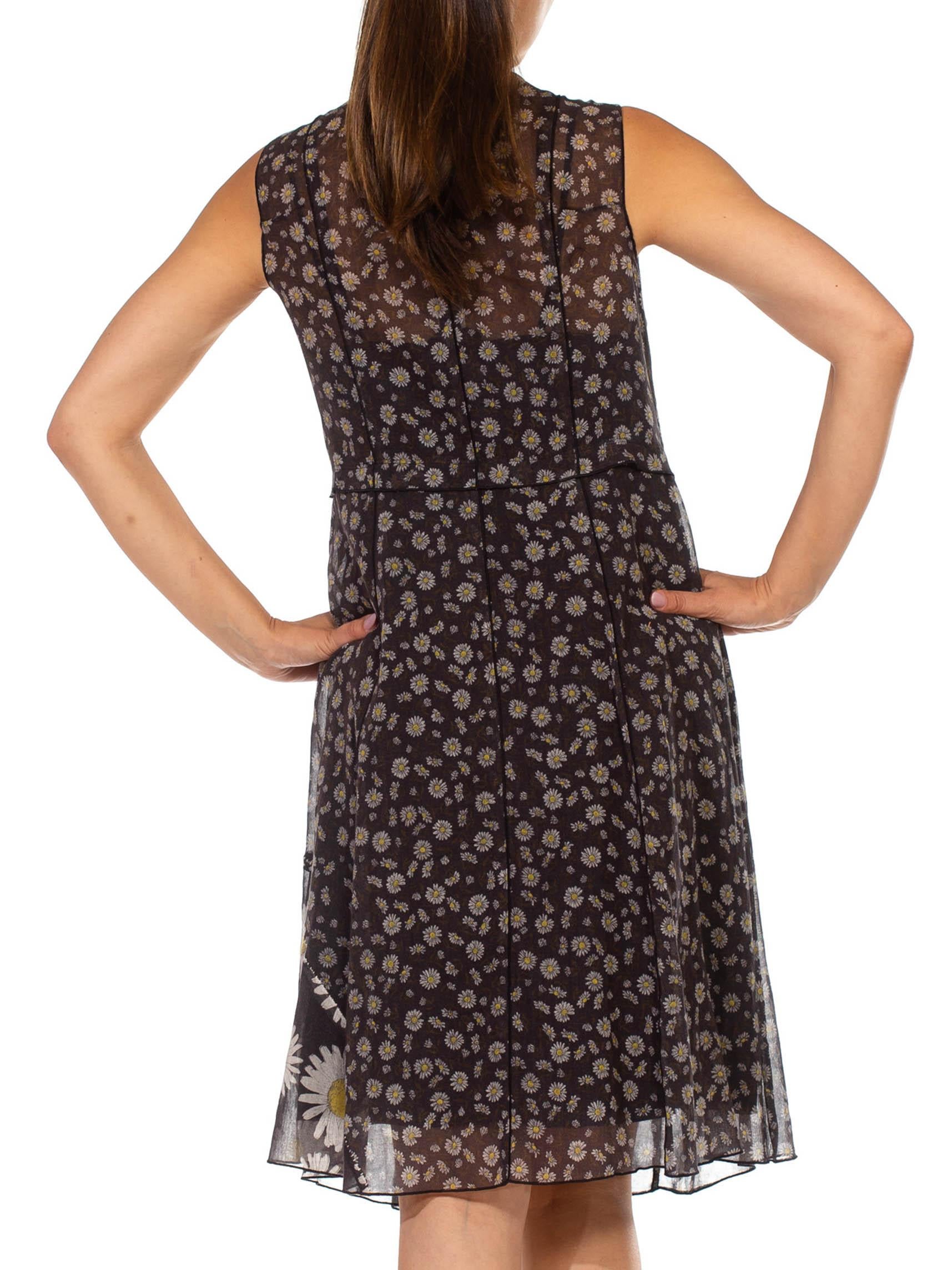 1990S MARC JACOBS Black Daisy Print Cotton Dress With Patchwork And Ruffle Deta For Sale 3