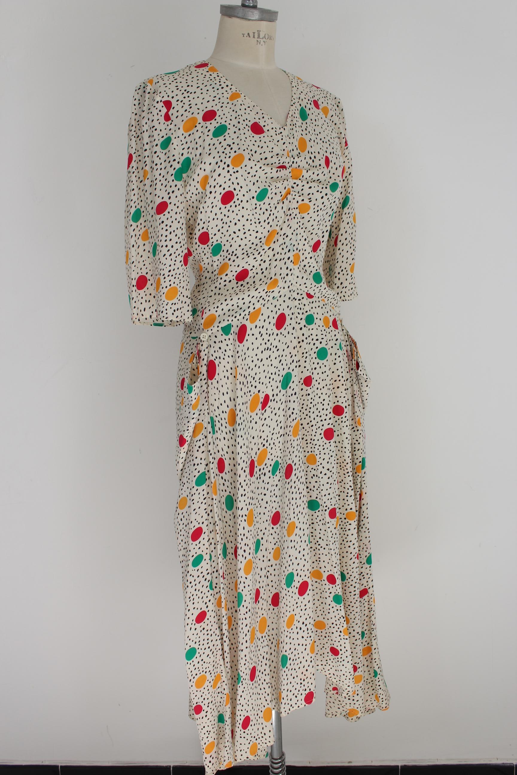 1990s Mariella Burani Beige Silk Party Cocktail Polka Dot Long Dress In New Condition In Brindisi, Bt